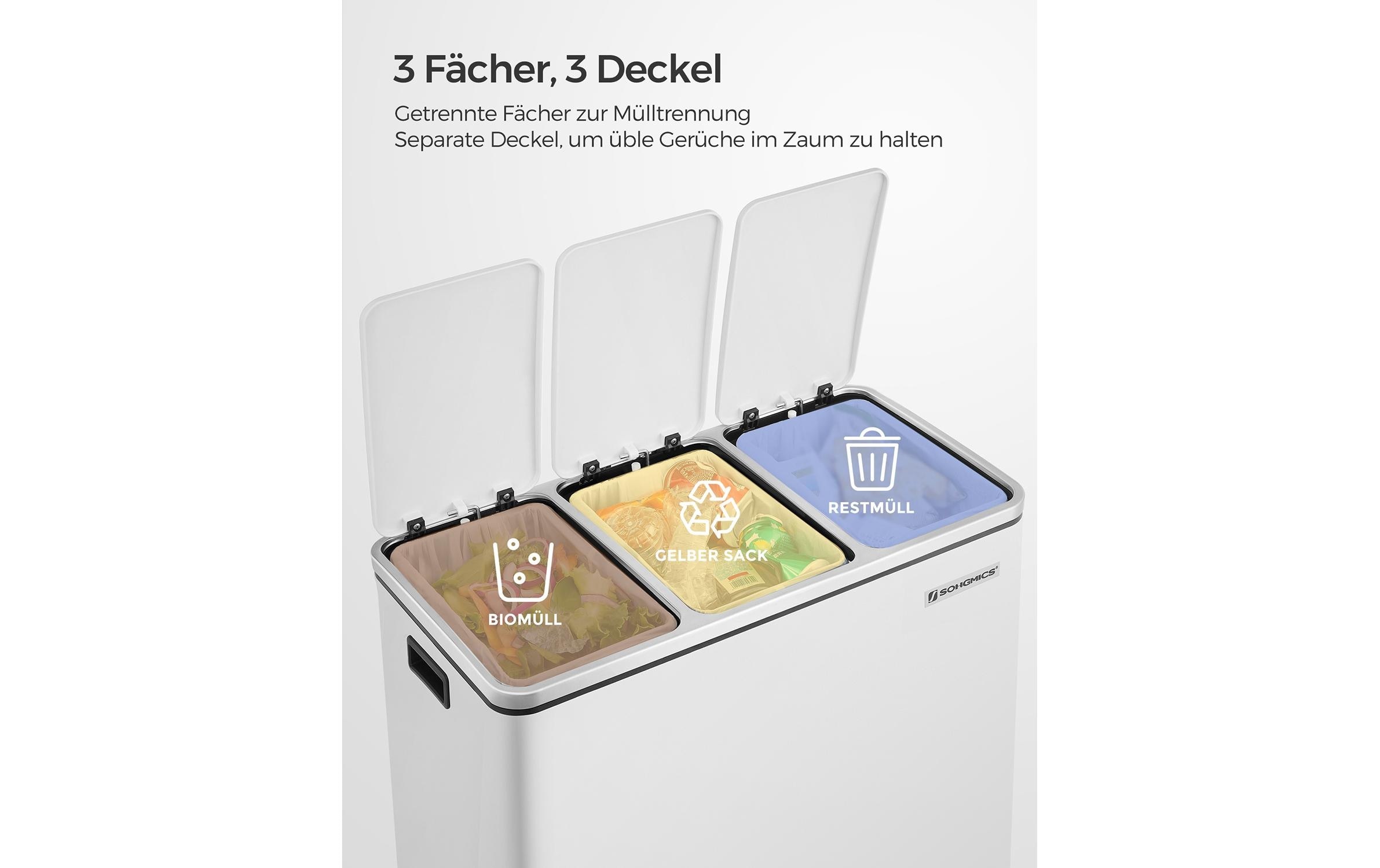 SONGMICS Mülleimer »3 x 18 l«, 3 Behälter