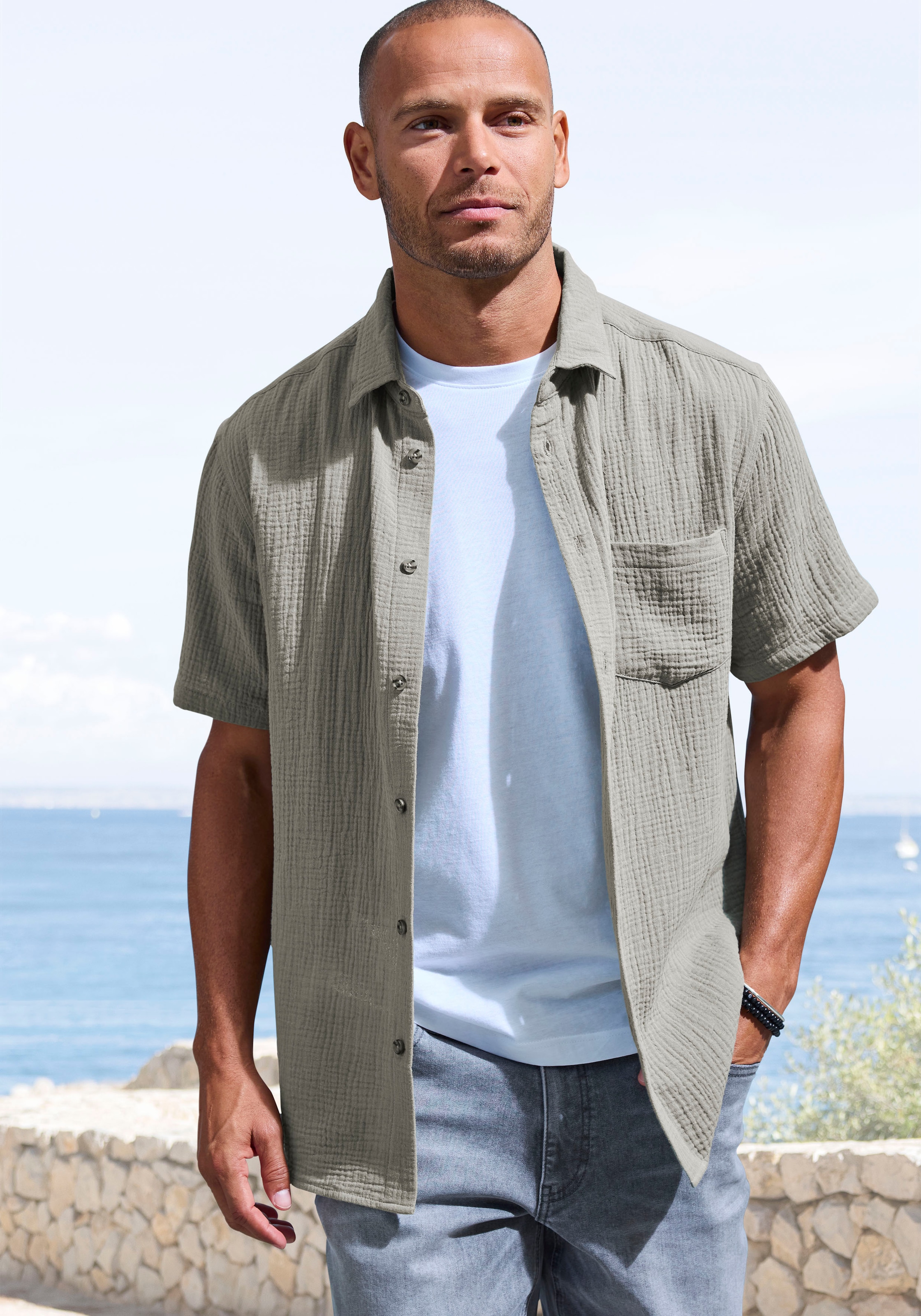 Image of Beachtime Kurzarmhemd "Regular fit" Kurzarm, Freizeithemd aus Musselin-Ware