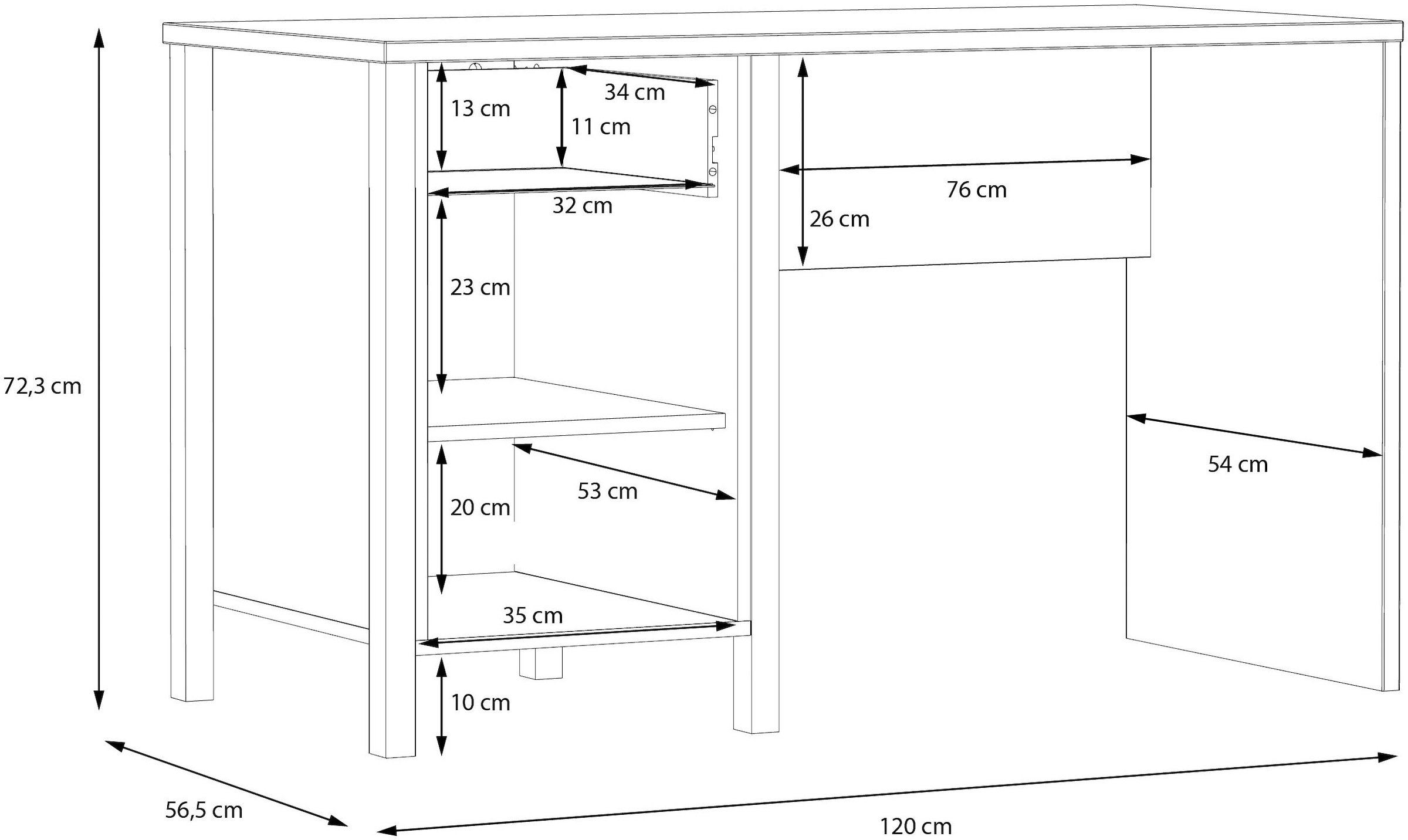 FORTE Schreibtisch »High Rock« mit Tür & Schublade, Industrial-Look, Knieblende, Breite 120 cm