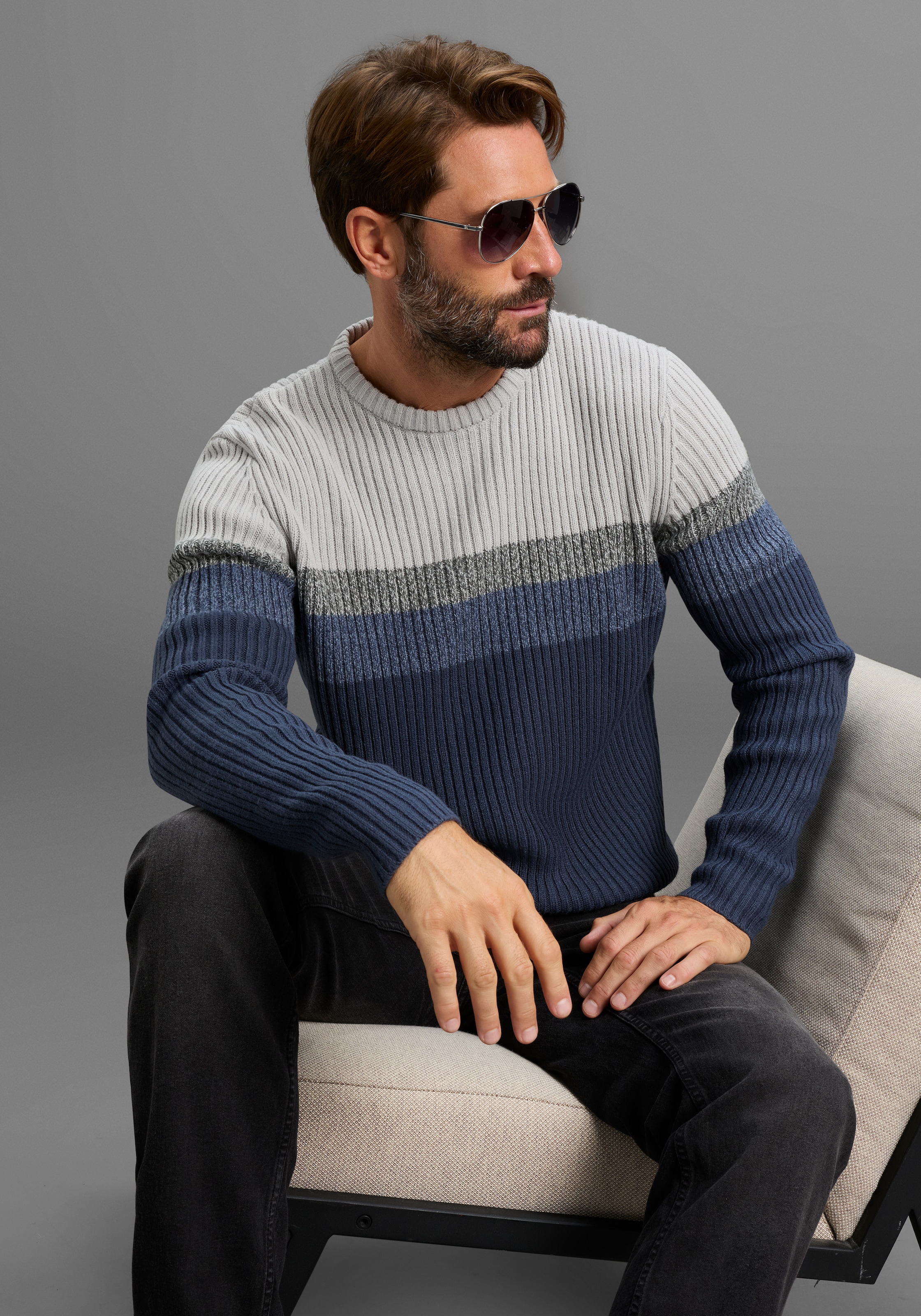 Image of Mans World Rundhalspullover "Neue Kollektion Highlight angesagte Streifen-Optik" melierter Streifen,weicher Griff, Perfekt für die kältere Jahreszeit