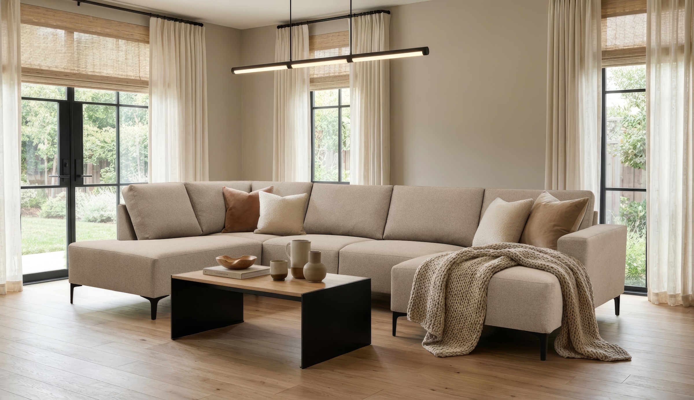 GOODproduct Wohnlandschaft »Tournon U-Form, XXL Sofa, Breite 333 cm, Webstoff, Chenille« Designsofa im nordischen Stil, Wellenunterfederung, Metallfüsse