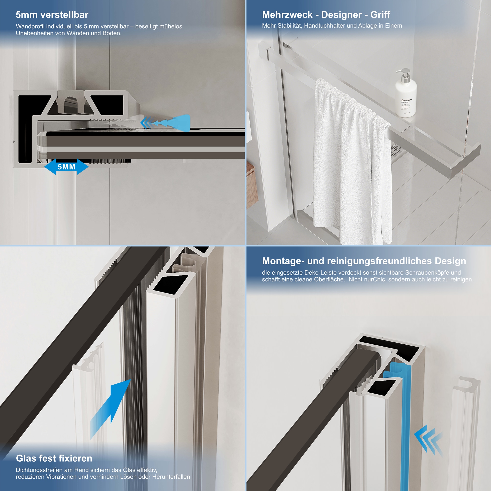 welltime Walk-in-Dusche »Walk-In Trento Deluxe« 1 Stk. tlg. 8mm ESG und Antikalkversiegelung