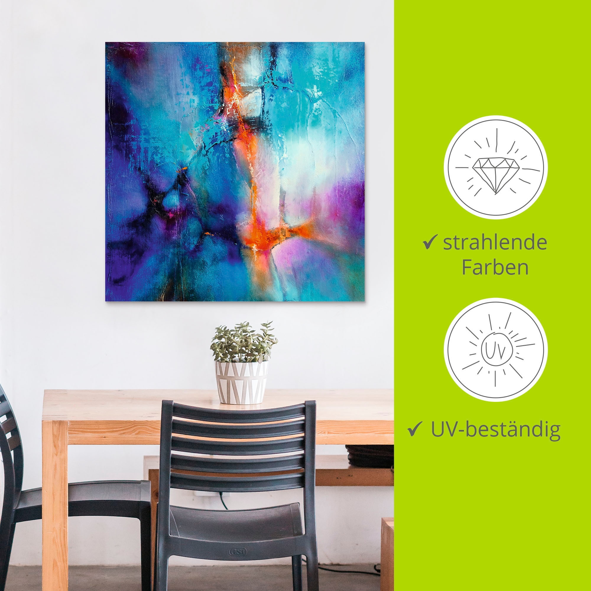 Artland Alu-Dibond-Druck »Türkis und Magenta I« Gegenstandslos 1 Stk. tlg. für Innen- und Aussenbereich geeignet, Outdoorbild