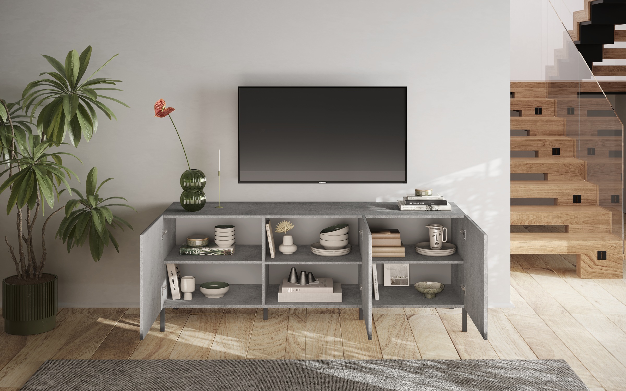 INOSIGN Lowboard »Snake Breite 181 cm, modernes TV-Board mit 3 Türen, TV-Möbel,«, TV-Kommode, TV-Schrank, Front mit besonderem Siebdruck