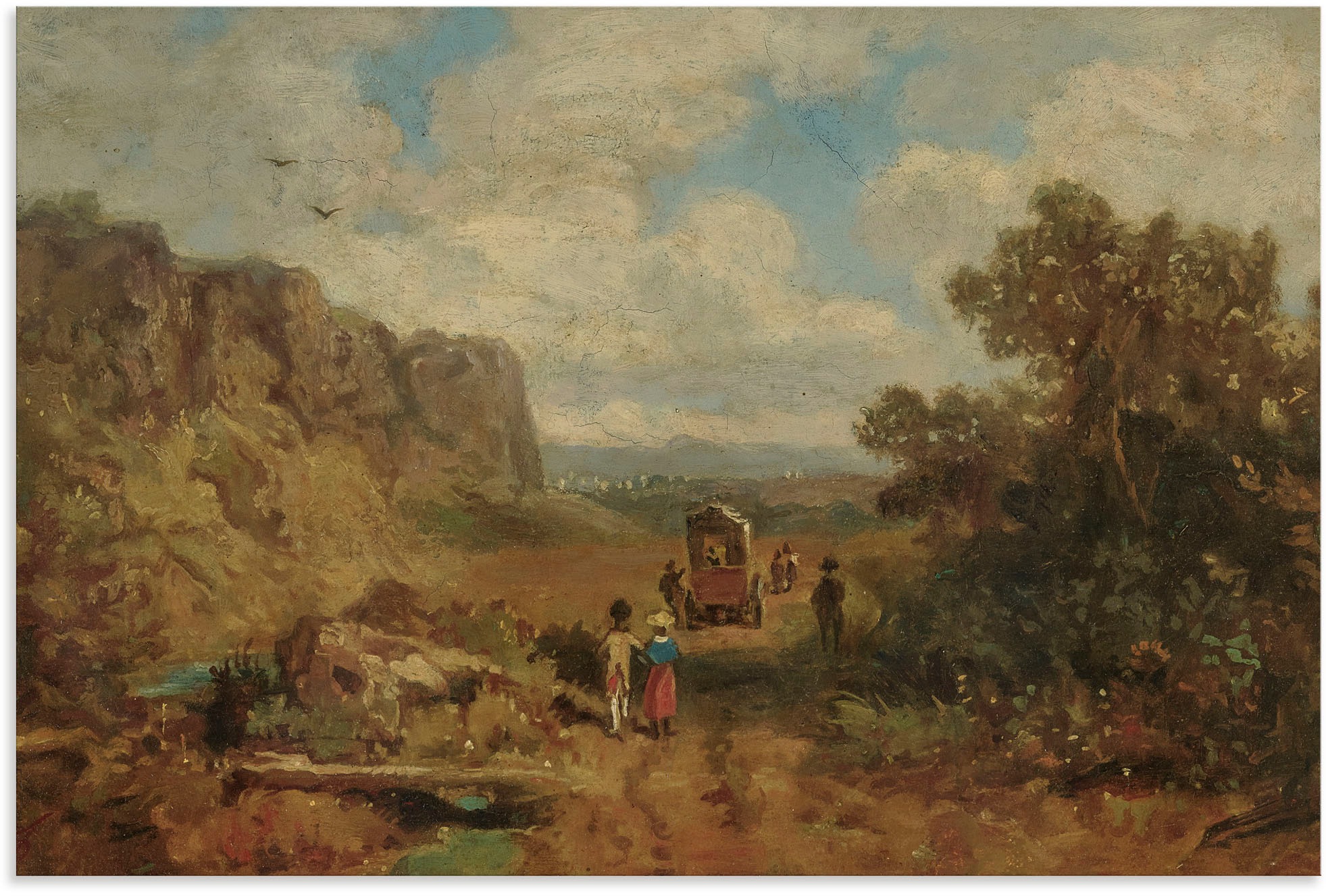 Image of Artland Wandbild »Landschaft mit Postkutsche.«, Kutschen, (1 St.), in vielen Grössen & Produktarten - Alubild / Outdoorbild für den Aussenbereich, Leinwandbild, Poster, Wandaufkleber / Wandtattoo auch für Badezimmer geeignet bei Ackermann Versand Schweiz