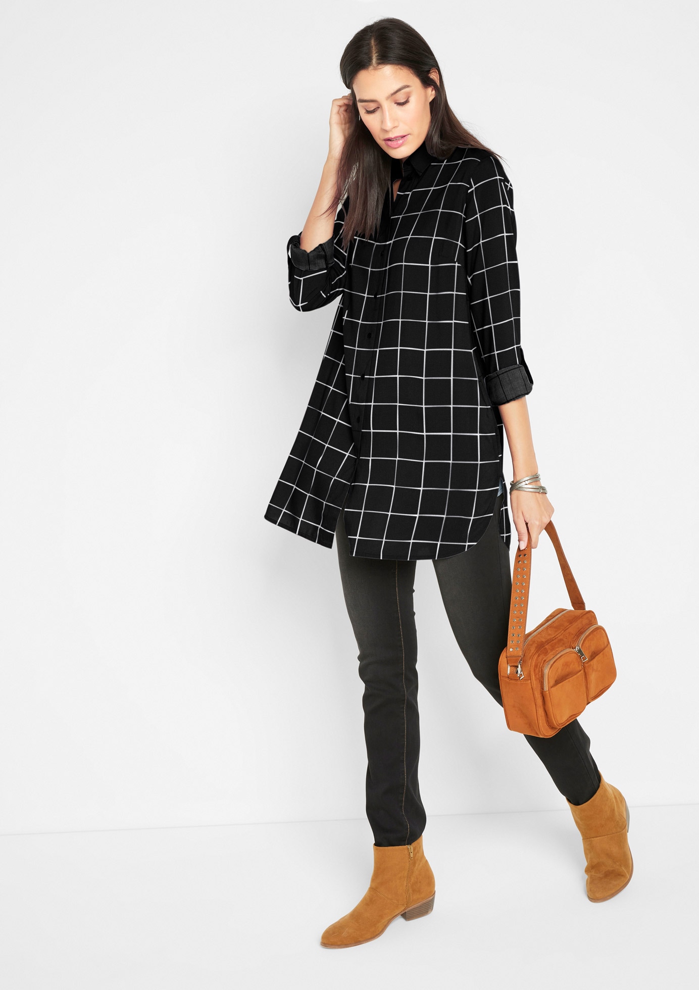 bonprix Longbluse »Karierte Longbluse mit Taschen« Karierte Longbluse mit Taschen