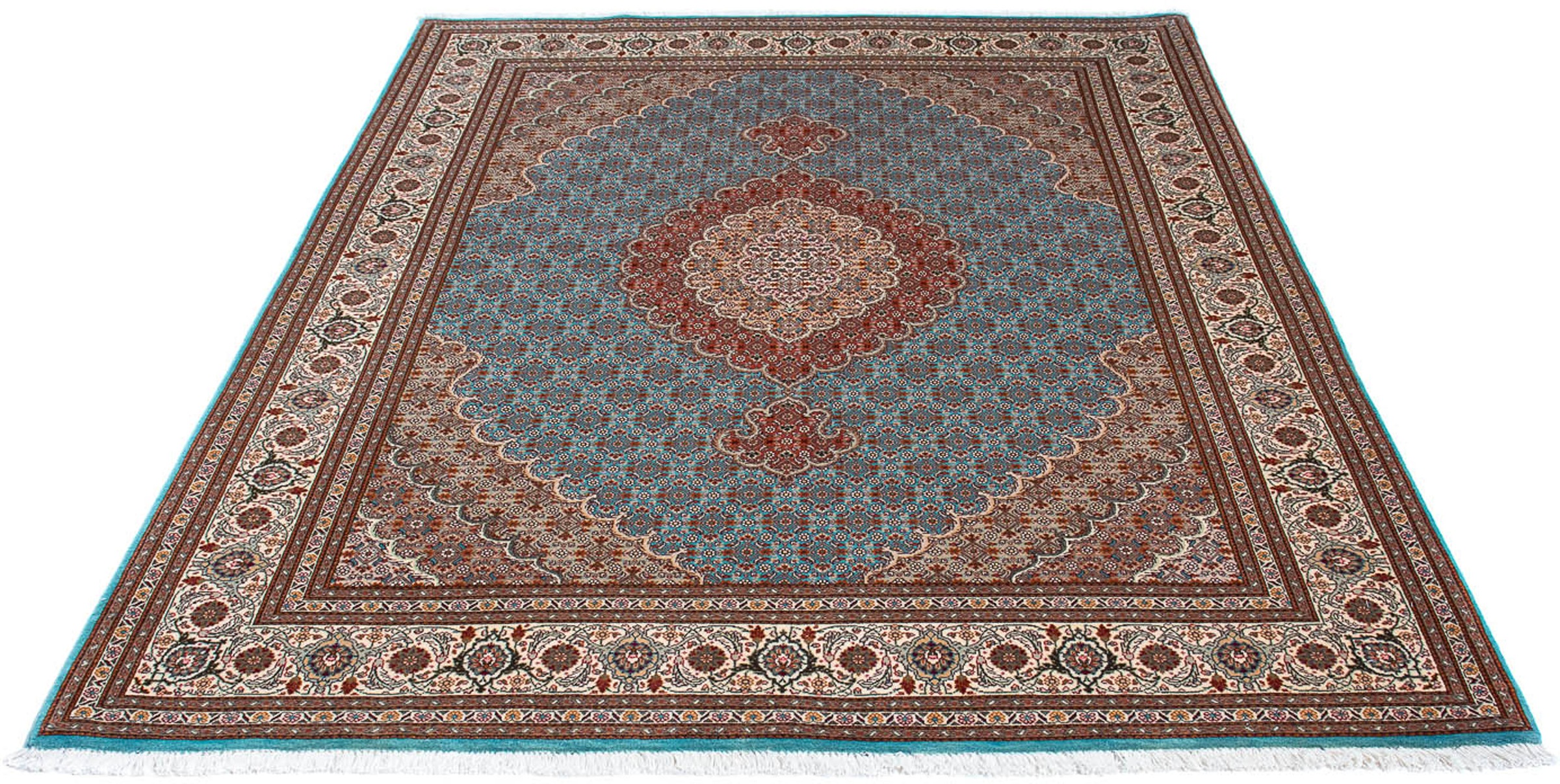 morgenland Orientteppich »Perser - Täbriz - 202 x 150 cm - türkis«, rechteckig, Wohnzimmer, Handgeknüpft, Einzelstück mit Zertifikat