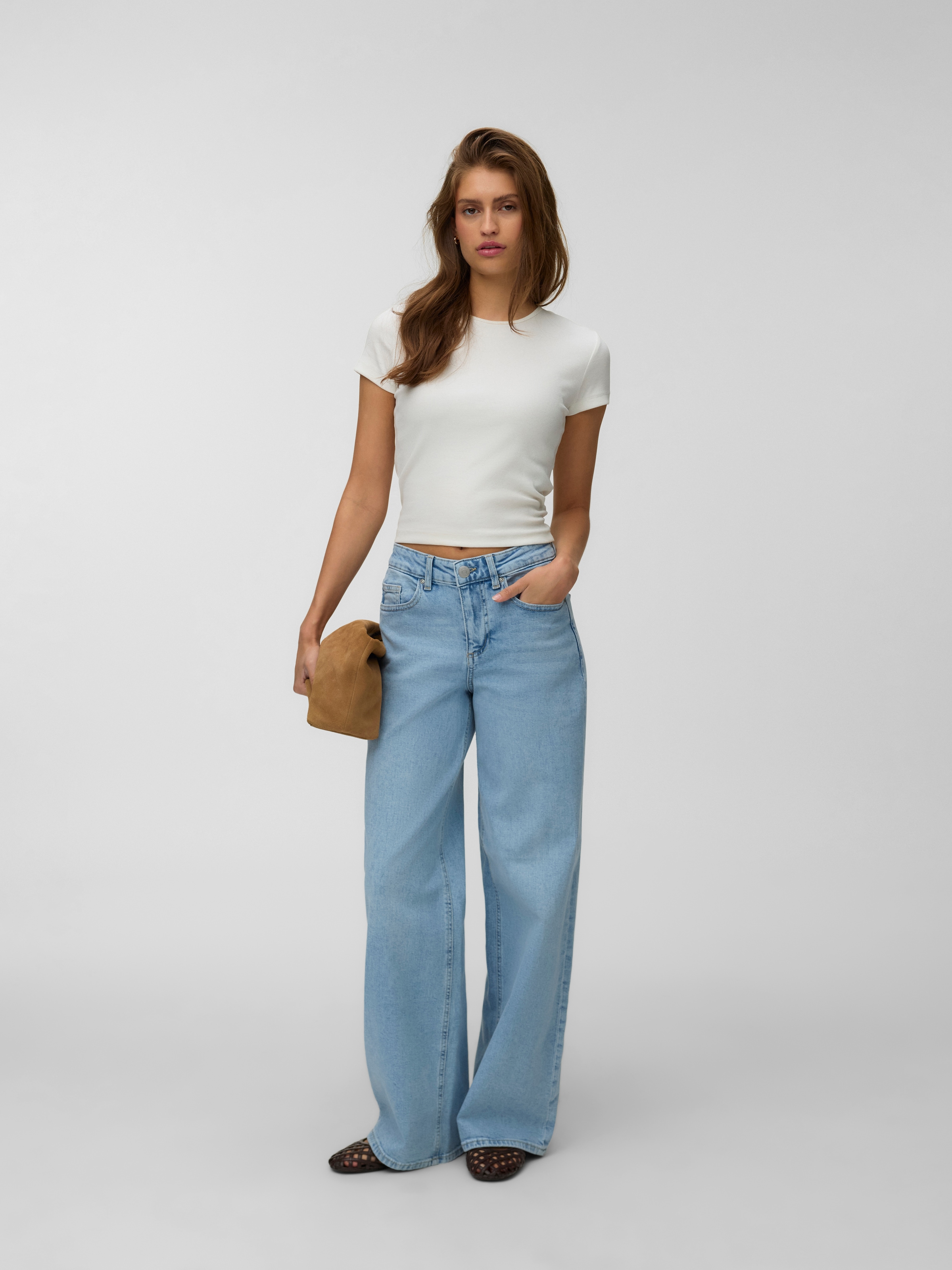 Vero Moda Jeans large »VMSANDIE-STRETCH MR WIDE JNS RA3133 NOOS« Mélange de coton, coupe large, taille mi-haute