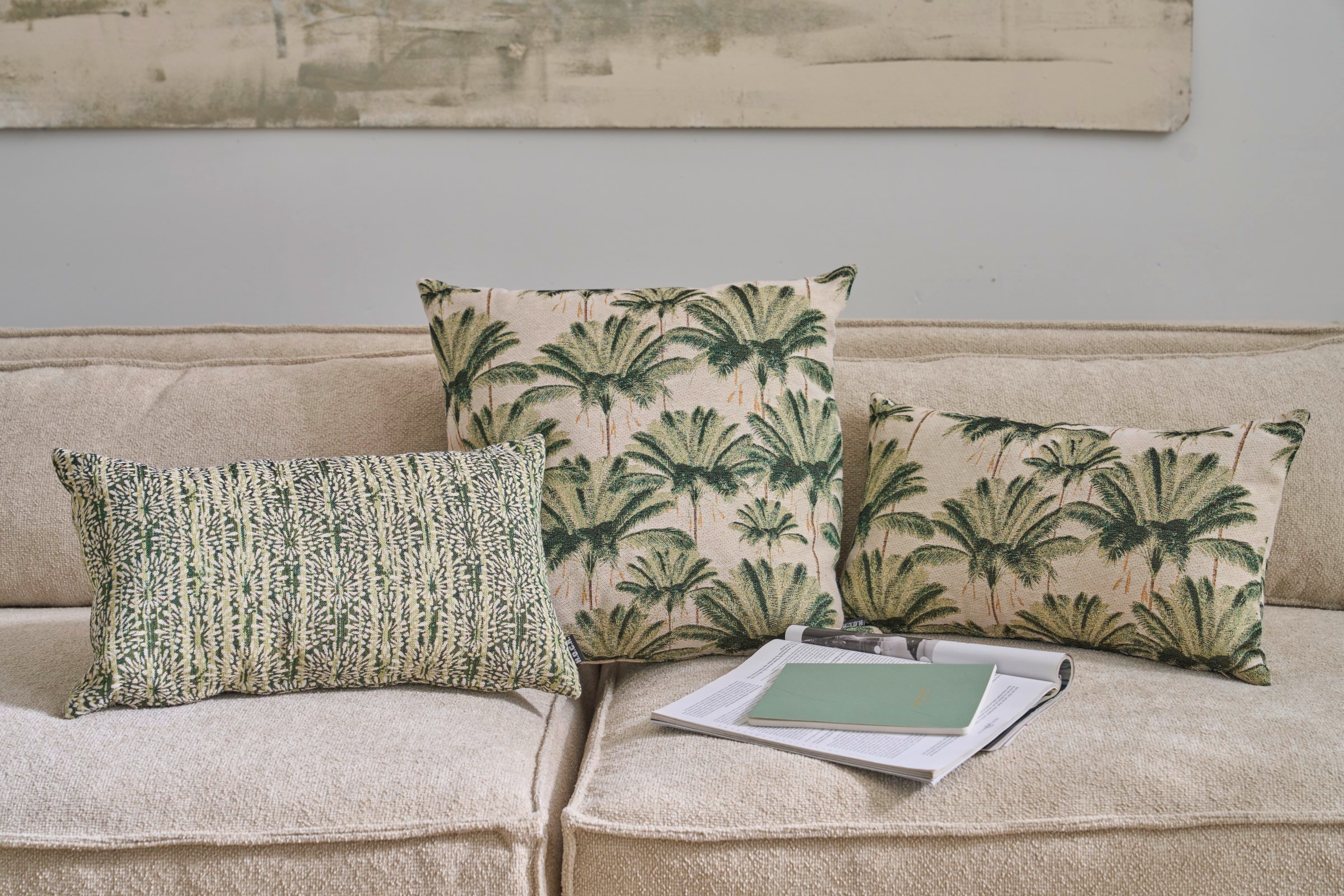 H.O.C.K. Coussin décoratif »Anny« Coussin de canapé avec rembourrage, 50x30cm, coussin déco fleurs, floral, vert