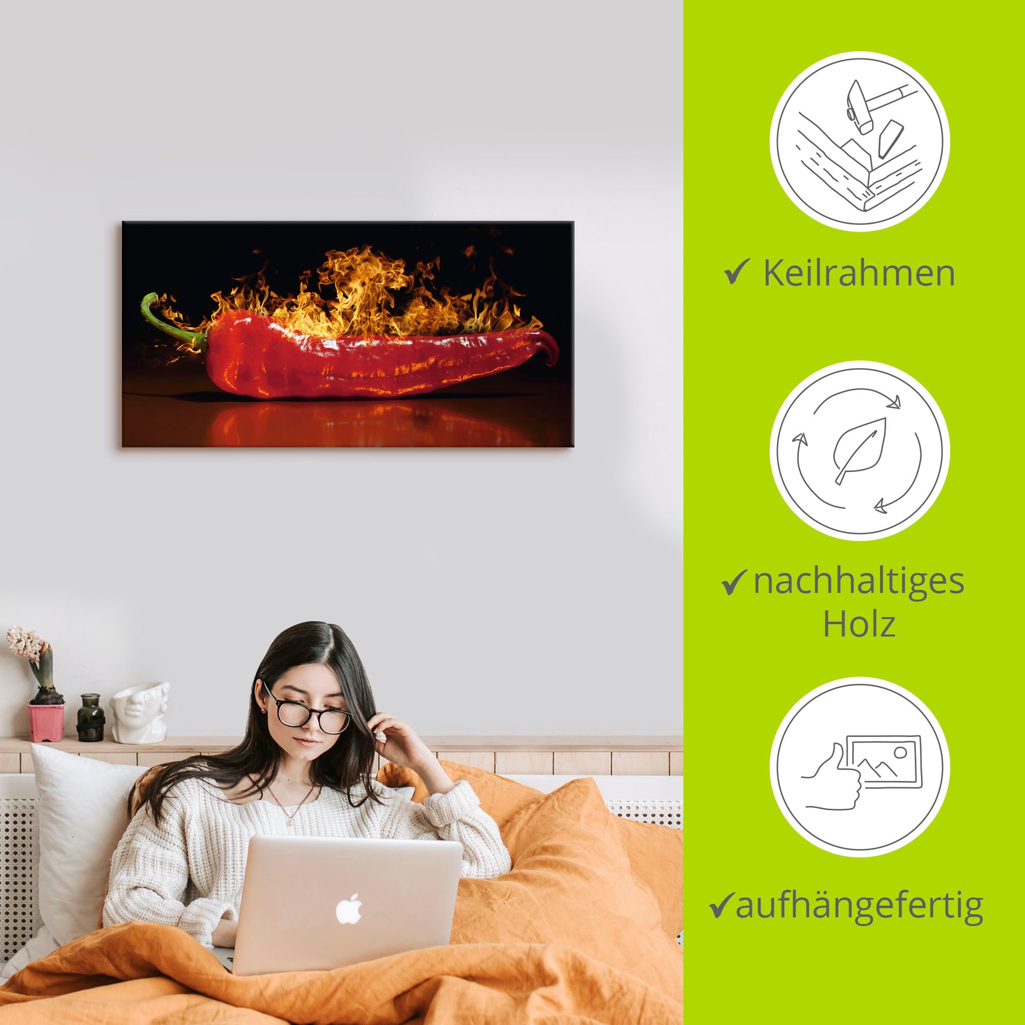 Artland Wandbild »Roter scharfer Chilipfeffer«, Lebensmittel, (1 St.), als Alubild, Outdoorbild, Leinwandbild, Poster, Wandaufkleber