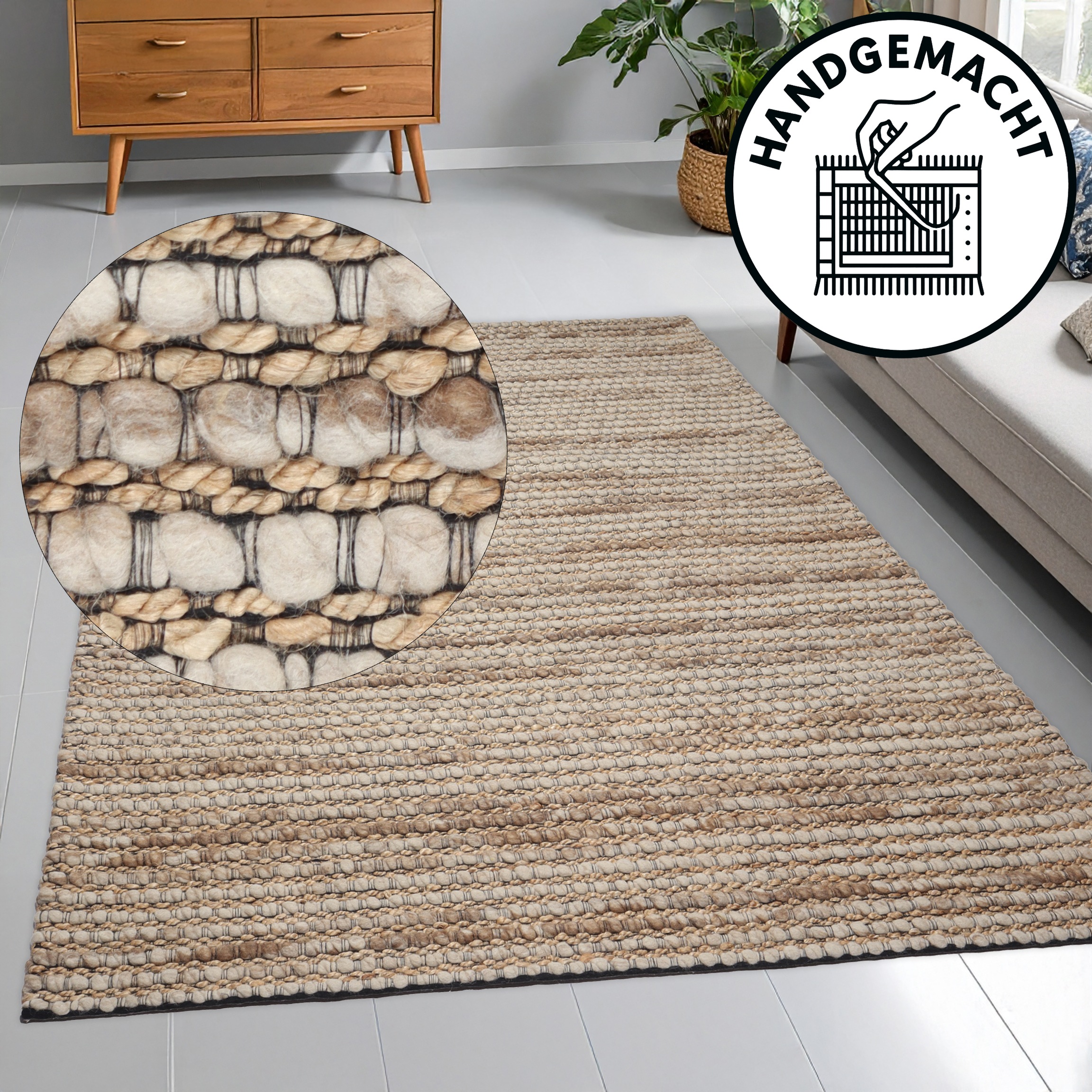 Image of GOODproduct Wollteppich "Leevy, Wolle und Jute, handgewebt, Handweb Teppiche" rechteckig 25 mm Höhe schöne Streifenoptik, Wohnzimmer, Schlafzimmer, Esszimmer