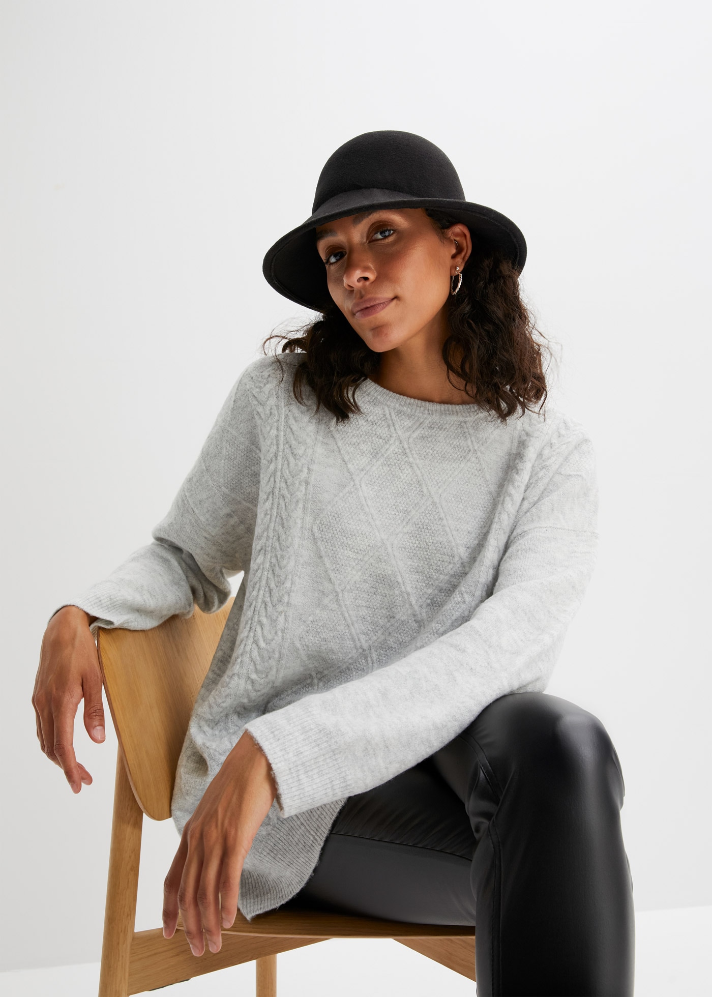 Image of bonprix Strickpullover mit tollem Zopfmuster, lässige Oversized Passform, Melange-Optik