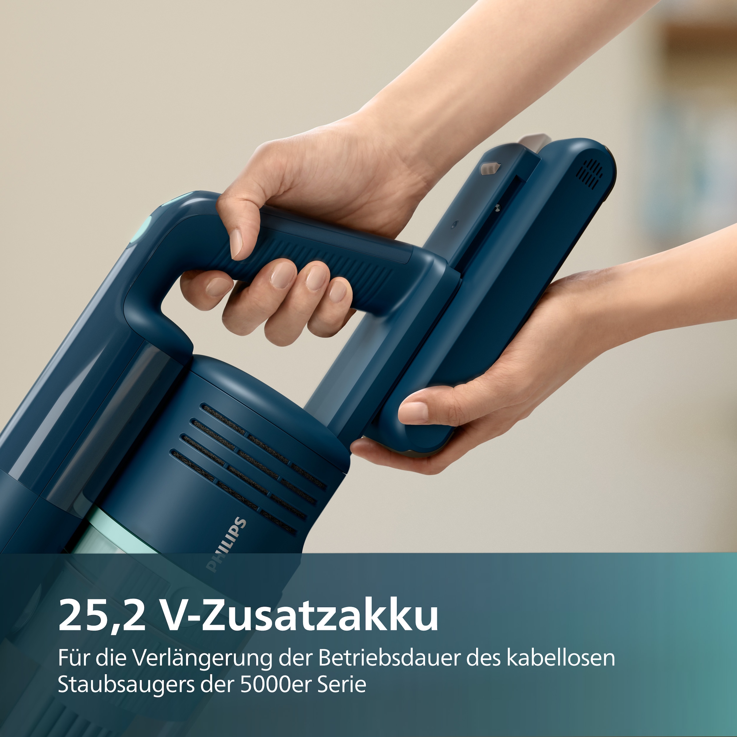 Philips Zusatz-Akku »Lithium-Ionen-Akku XV1653/01 für kabellose Staubsauger 5000 Series« 2.000 mAh 25,2 verlängert die Betriebsdauer kabelloser Staubsauger der 5000er Serie