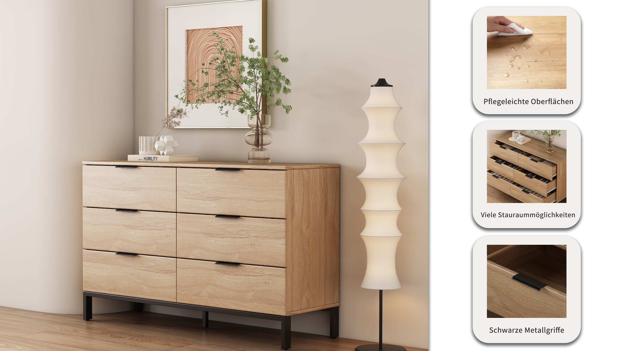 GOODproduct Kommode »Jorinde« Melaminoberfläche, flexibler Stauraum und robustes Metallgestell