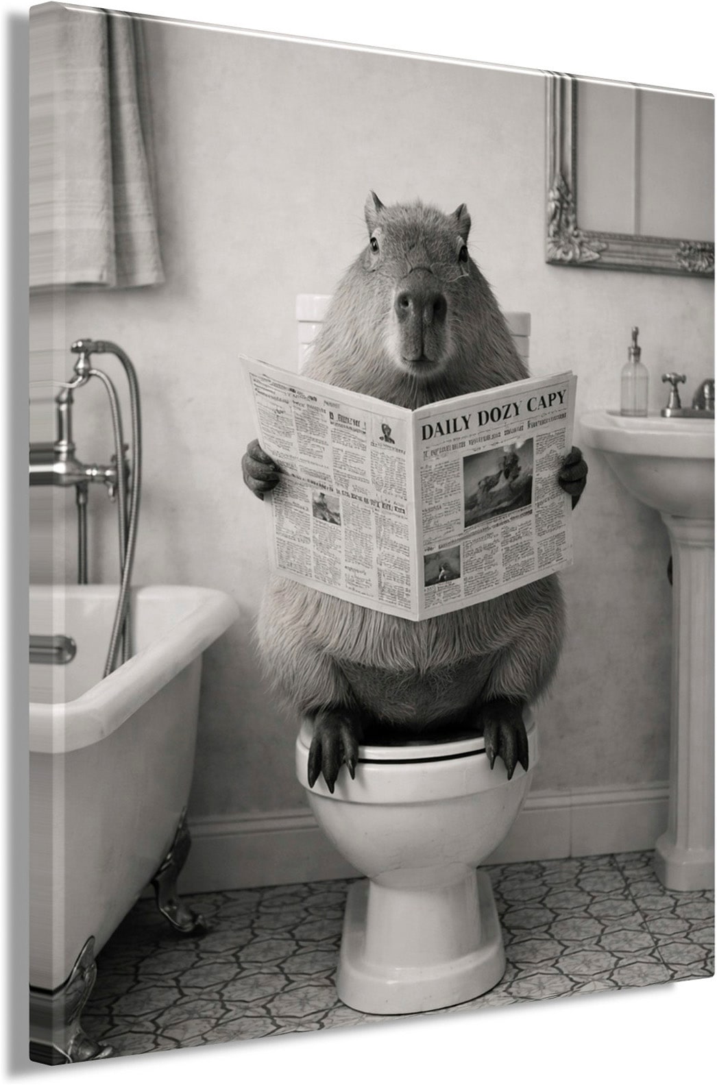 Bönninghoff Bild »Wandbild CAPYBARA AUF WC 46x61 cm – Leinwandbild Keilrahmen Deko« Humor | Tiere auf Keilrahmen gespannt