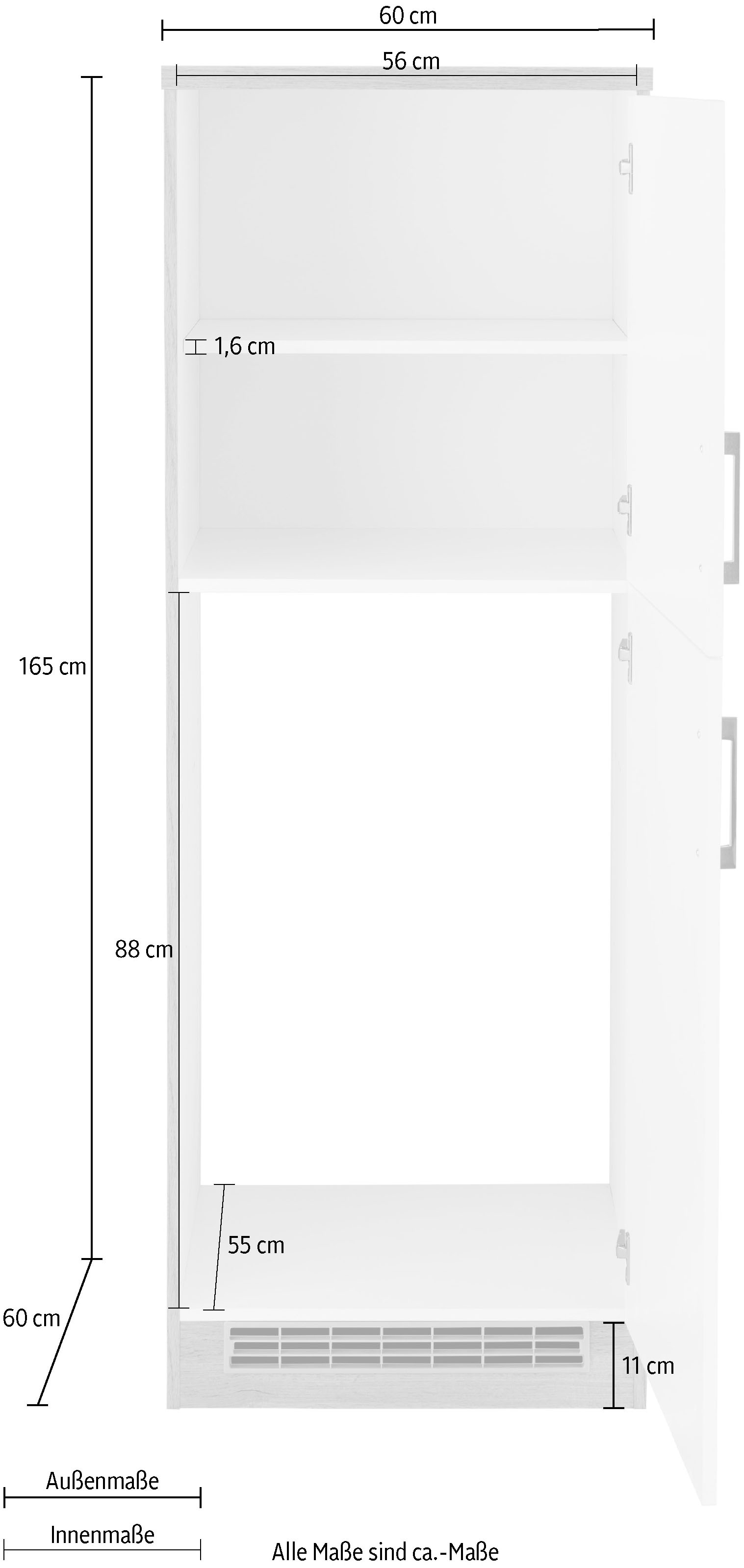 KOCHSTATION Armoire réfrigérée encastrable »KS-Colmar« 60 cm de large, 165 cm de haut, adapté pour réfrigérateur encastrable niche 88 cm