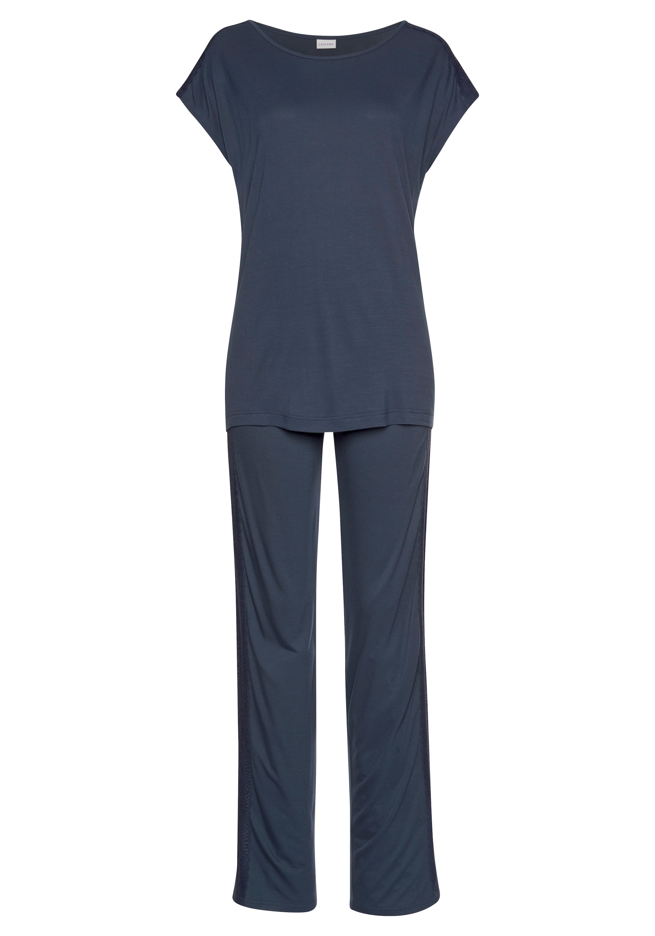 LASCANA Pyjama, (2 tlg., 1 Stück), mit aufgesetzten Spitzen-Details  versandkostenfrei auf