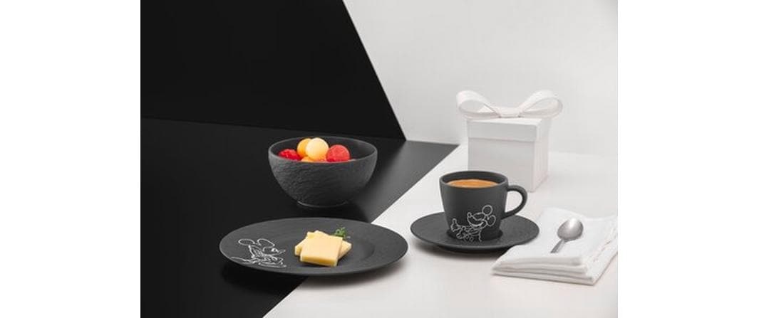 Image of Villeroy & Boch Kindergeschirr-Set "Manufacture Rock Mickey Mouse 4-teilig" Geschirrset in Schieferoptik mit Disney-Motiv