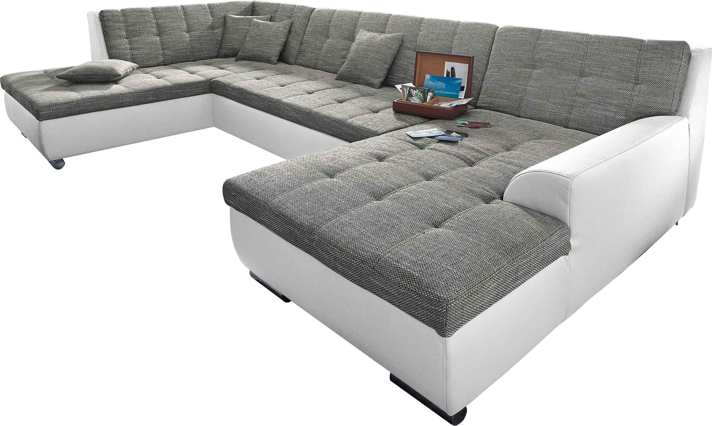 DOMO collection Wohnlandschaft »Treviso incl. Zierkissen, moderne Steppung, XXL: B/T/H: 364/201/83 cm«, wahlweise mit Bettfunktion, in vielen Bezugsarten auch in Cord U-Form