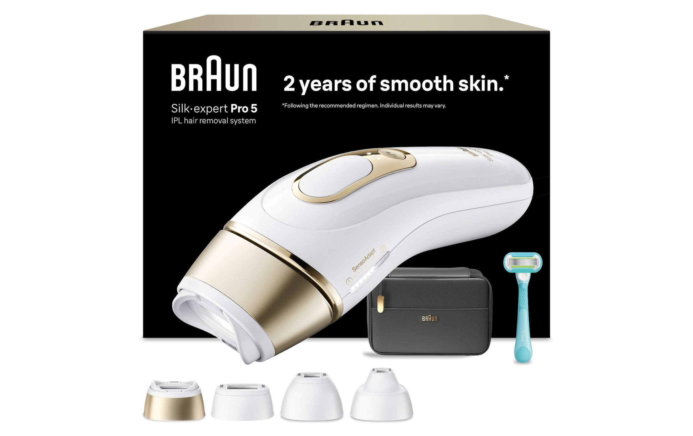 Braun IPL-Haarentferner »Silk-expert Pro IPL PL5431« 400.000 Lichtimpulse dauerhafte Haarreduktion, mit Tasche, Venus Rasierer, 4 Aufsätze