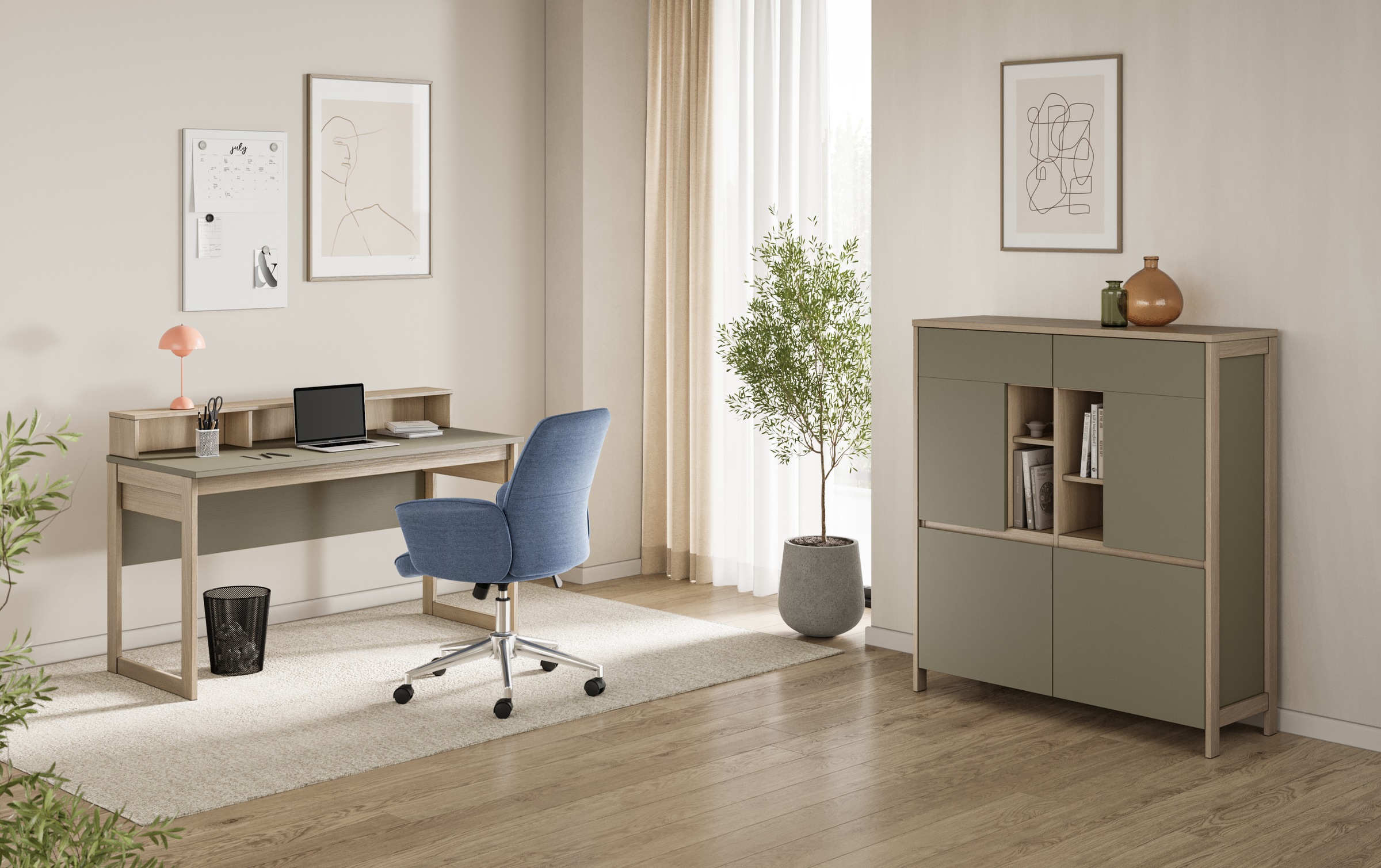 Image of Home affaire Büromöbel-Set "Stranda im Scandi-Style, Home Office, Büro in zwei Farben verfügbar" 2 Stk. tlg. enthält Schreibtisch, Highboard