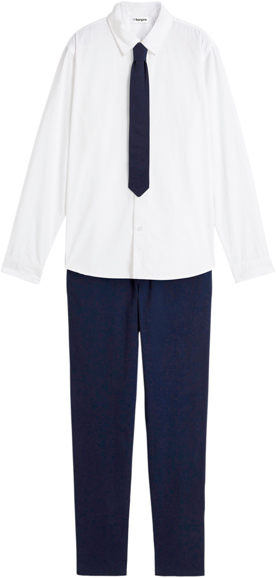 bonprix Chemise à manches longues Ensemble,  3-teiliges Set, Hemd unifarben mit Kentkragen, Hose und Krawatte