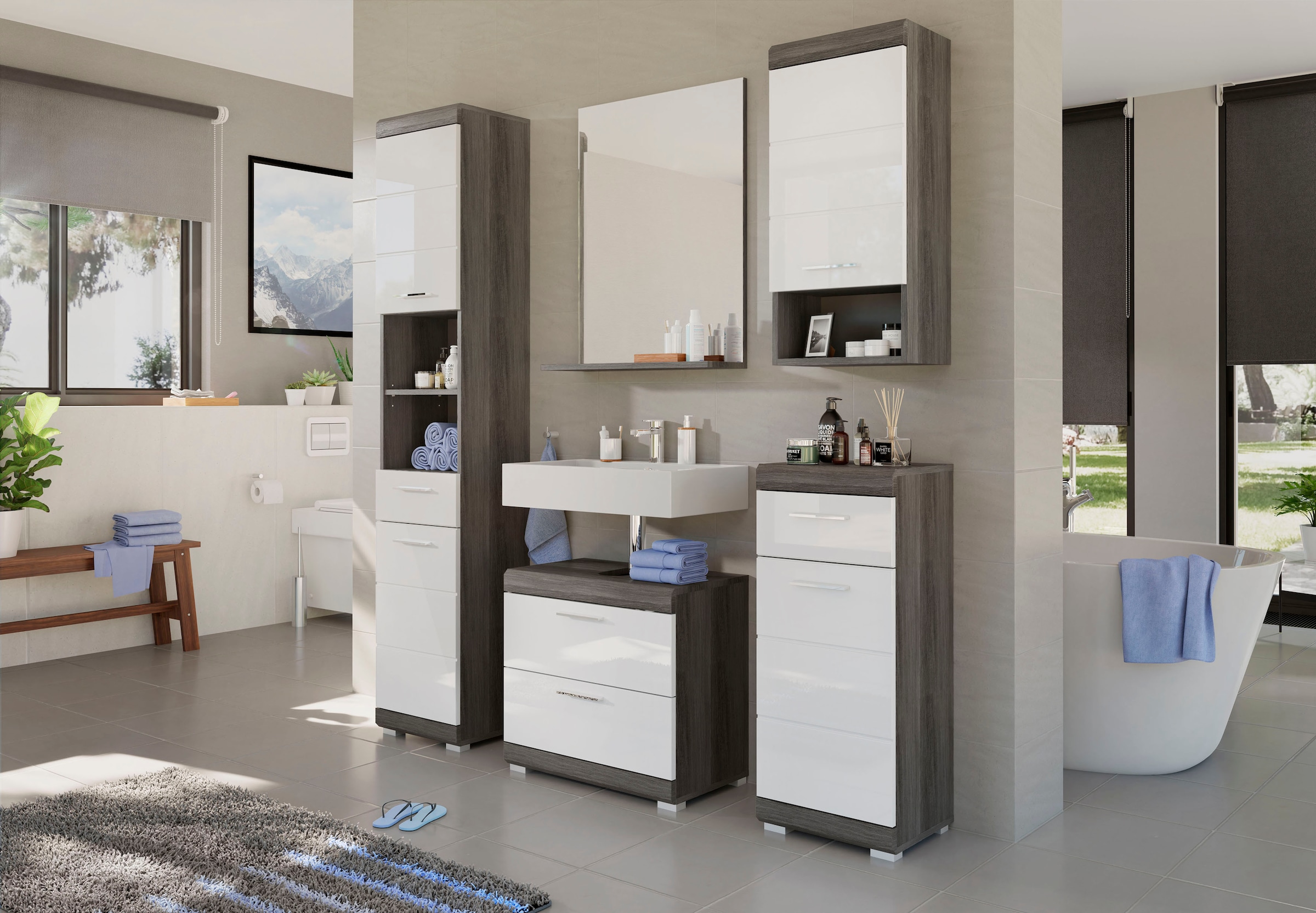 welltime Armoire haute »SIENA, Breite 37cm, 2 Tür, 1 Schubkasten, 2 offene Fächer, MDF-Front« TOPSELLER!, 1 cuis tlg. in verschiedenen Farben erhältlich, Badmöbel, Badschrank, Schrank, Bad