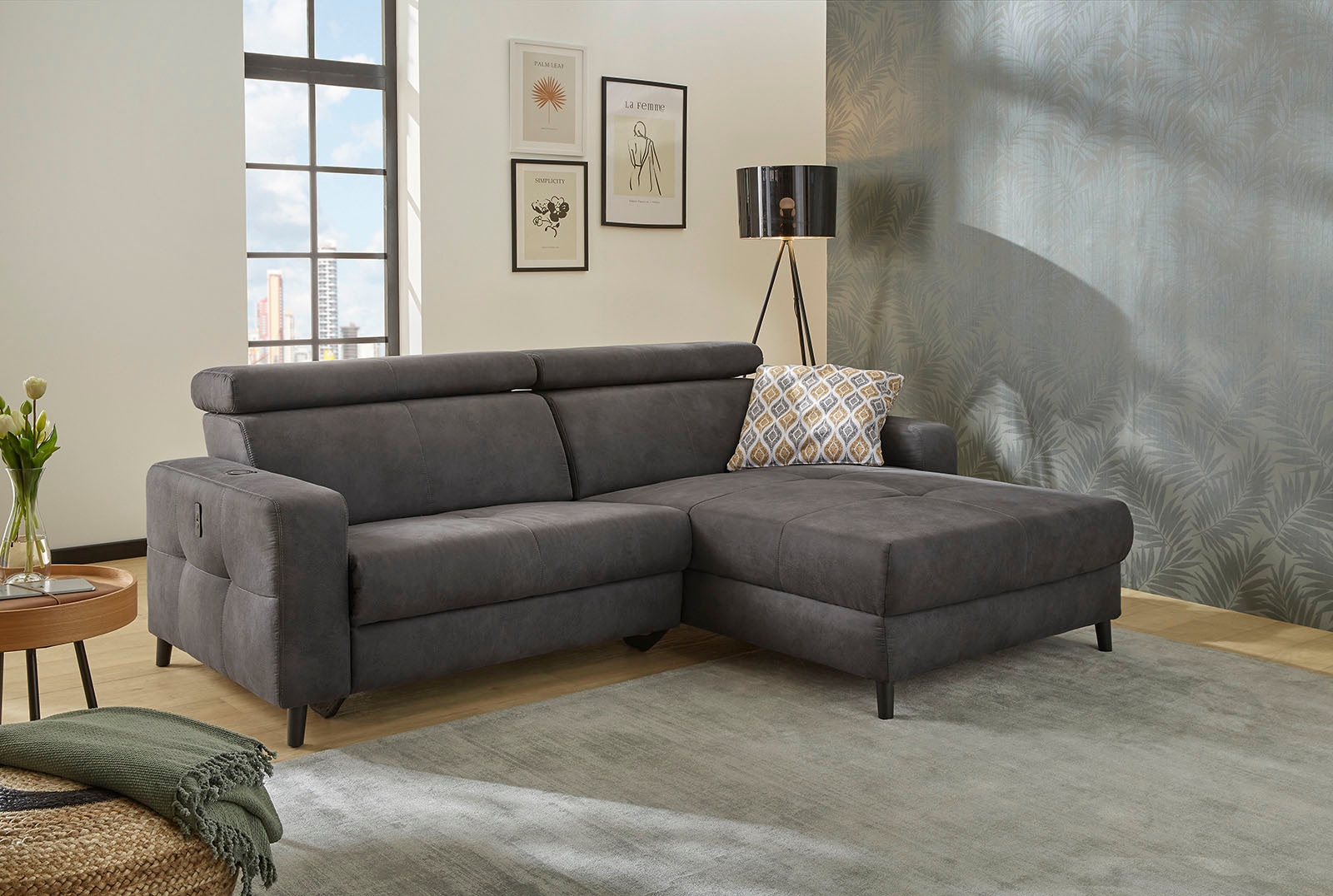 Jockenhöfer Gruppe Ecksofa »Doppio L-Form, B: 247 cm, mit elektr. Relaxfunktion und« Kopfteilverstellung, USB-Anschluss, induktive Ladestation & Zierkissen