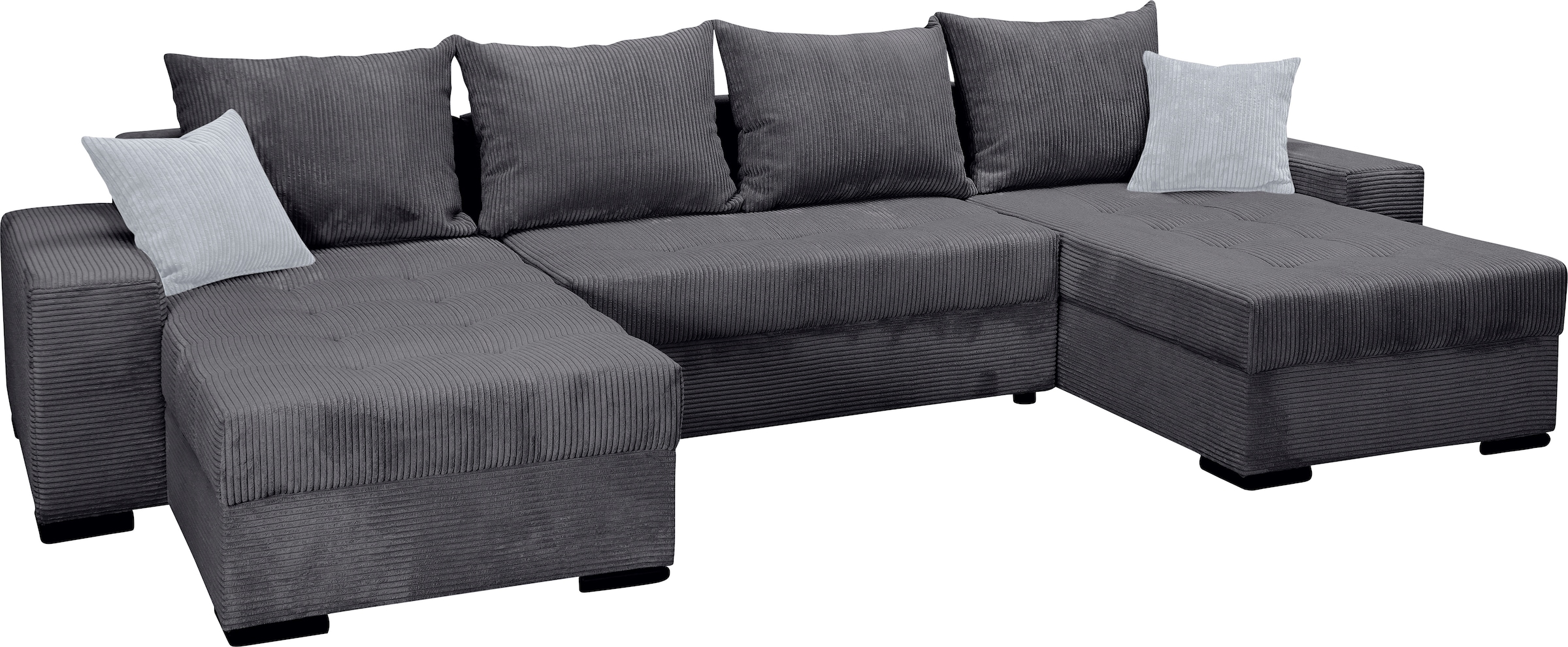 COLLECTION AB Wohnlandschaft »XL-Josy U-Form, Breite 313 cm, Cord-/Mix«, inkl. Bettfunktion, Bettkasten, mit 4 gleich grossen Rückenkissen