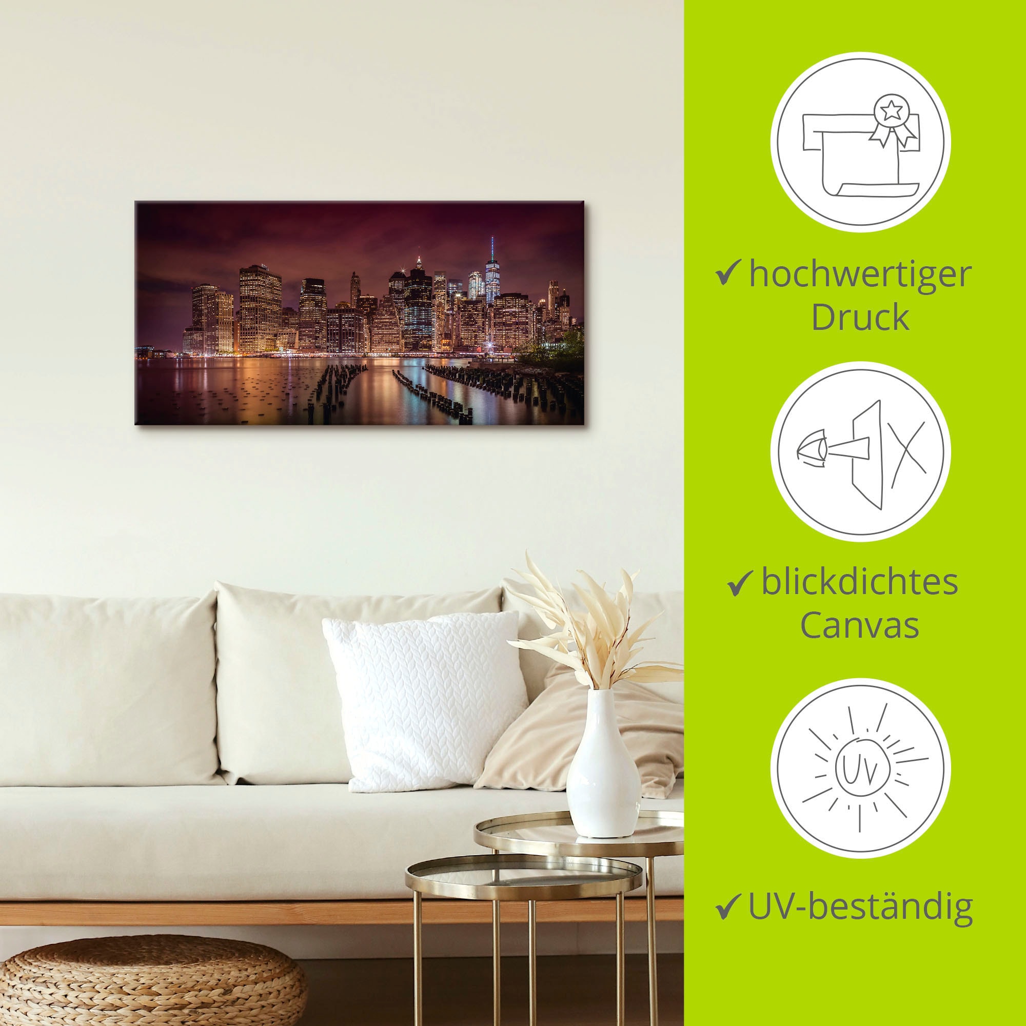 Artland Wandbild »New York City Impression bei Nacht«, Amerika, (1 St.), als Alubild, Outdoorbild, Leinwandbild in verschied. Grössen
