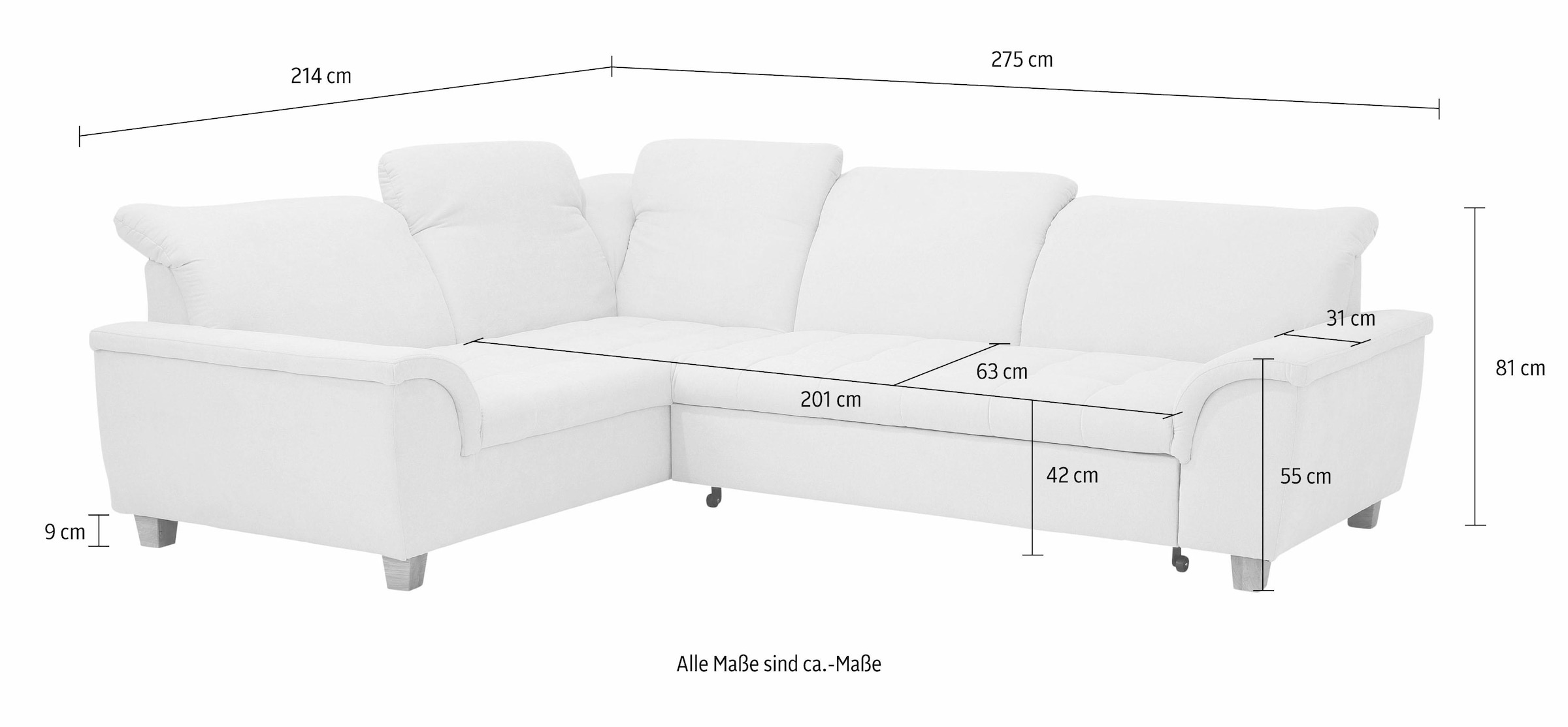 Home affaire Ecksofa »Lyla fester Sitzkomfort, bequeme Armlehnen, Breite 275cm, L-Form« wahlweise mit Rückenfunktion und Bettfunktion