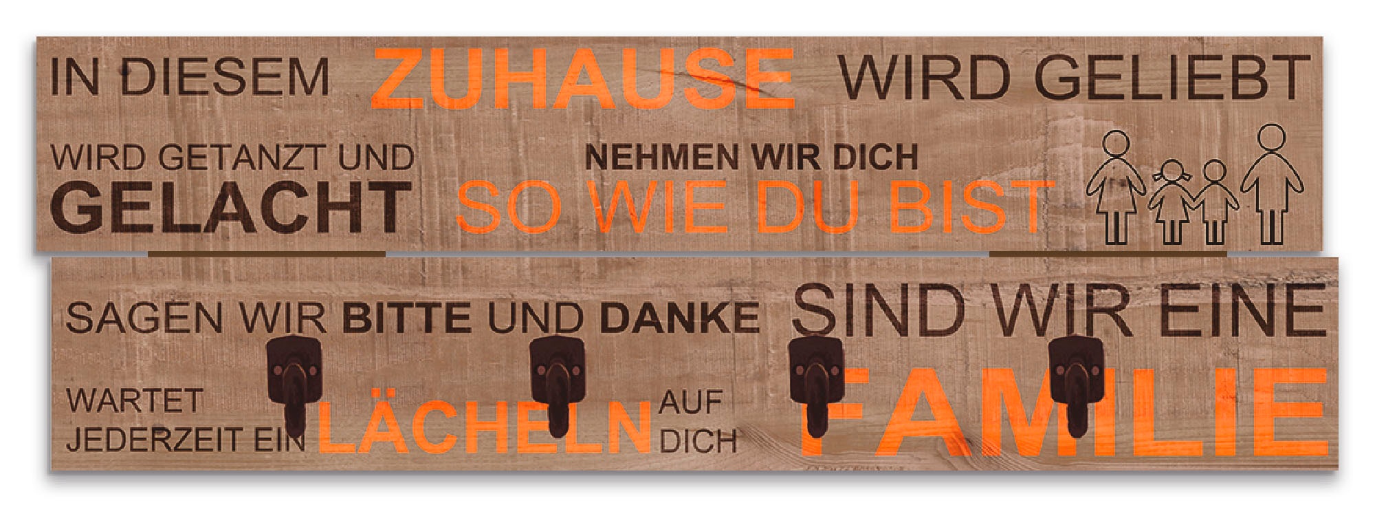 Image of Artland Garderobenleiste »In diesem Zuhause - braun«, platzsparende Wandgarderobe aus Holz mit 4 Haken, geeignet für kleinen, schmalen Flur, Flurgarderobe bei Ackermann Versand Schweiz