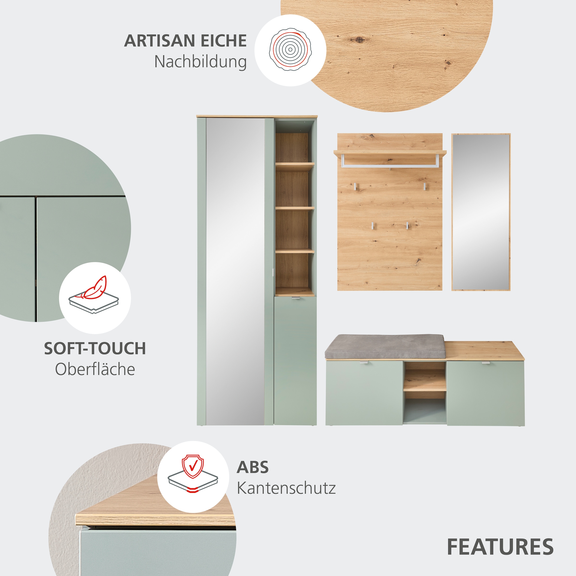 Innostyle Ensemble de vestiaires »Bari Garderobenprogarmm, BxHxT 206x202x38 cm« Ensemble, 4 cuis tlg.