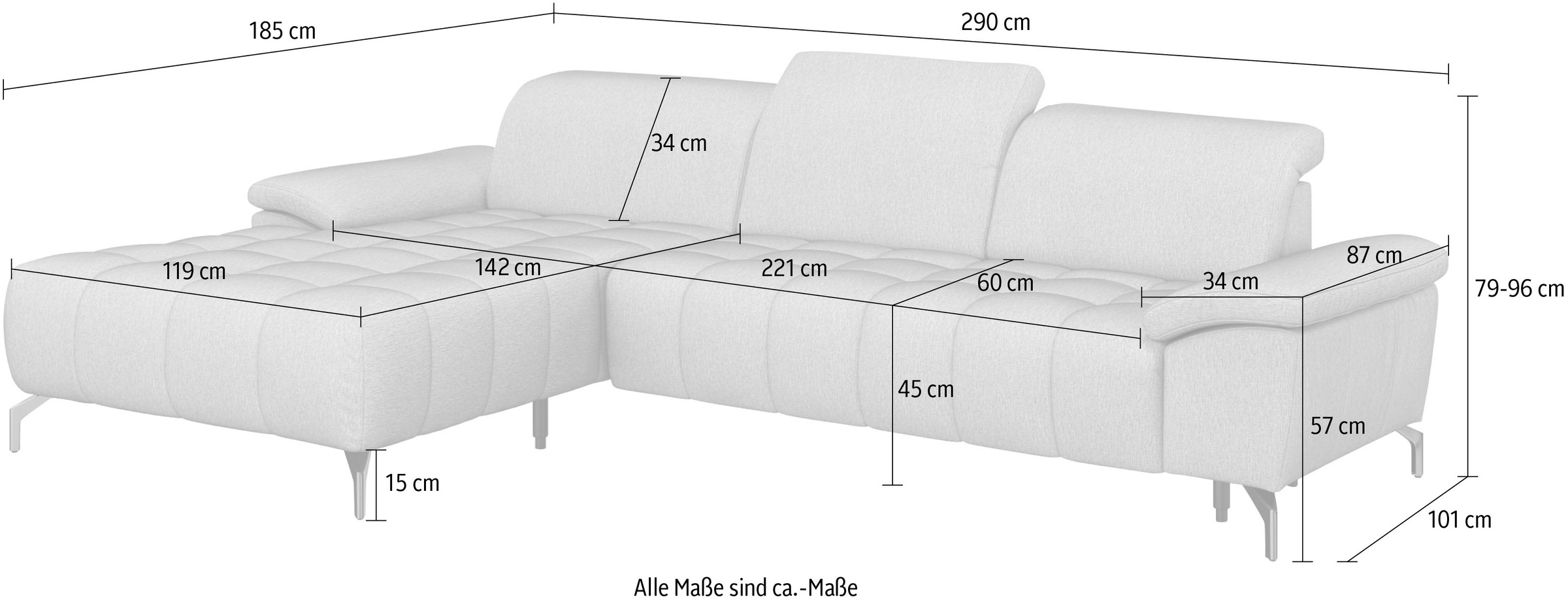 sit&more Ecksofa »Cool L-Form«, wahlweise mit Kopfteilverstellung und Vorziehsitz, motorisch
