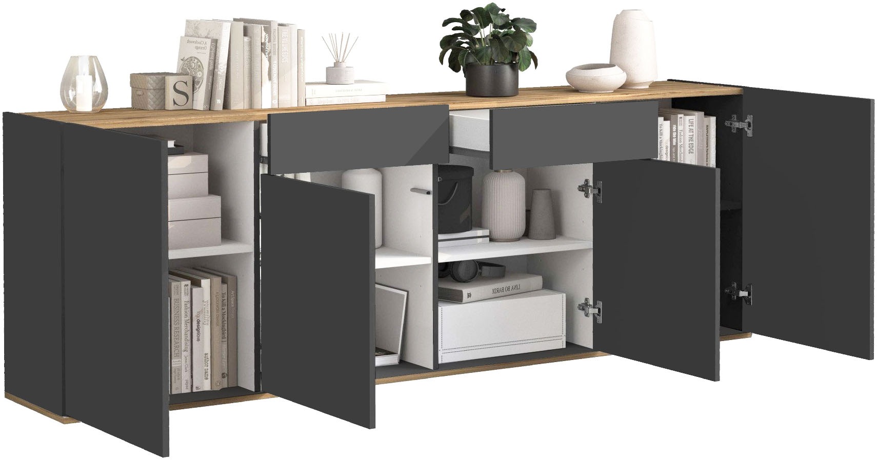 INOSIGN Sideboard »GARDA Sideboard,Kommode, Schrank, Kredenz Grifflos mit Push to Open«, (1 St.), 4 Türen, 2 Schubladen, grifflos Breite 200 cm