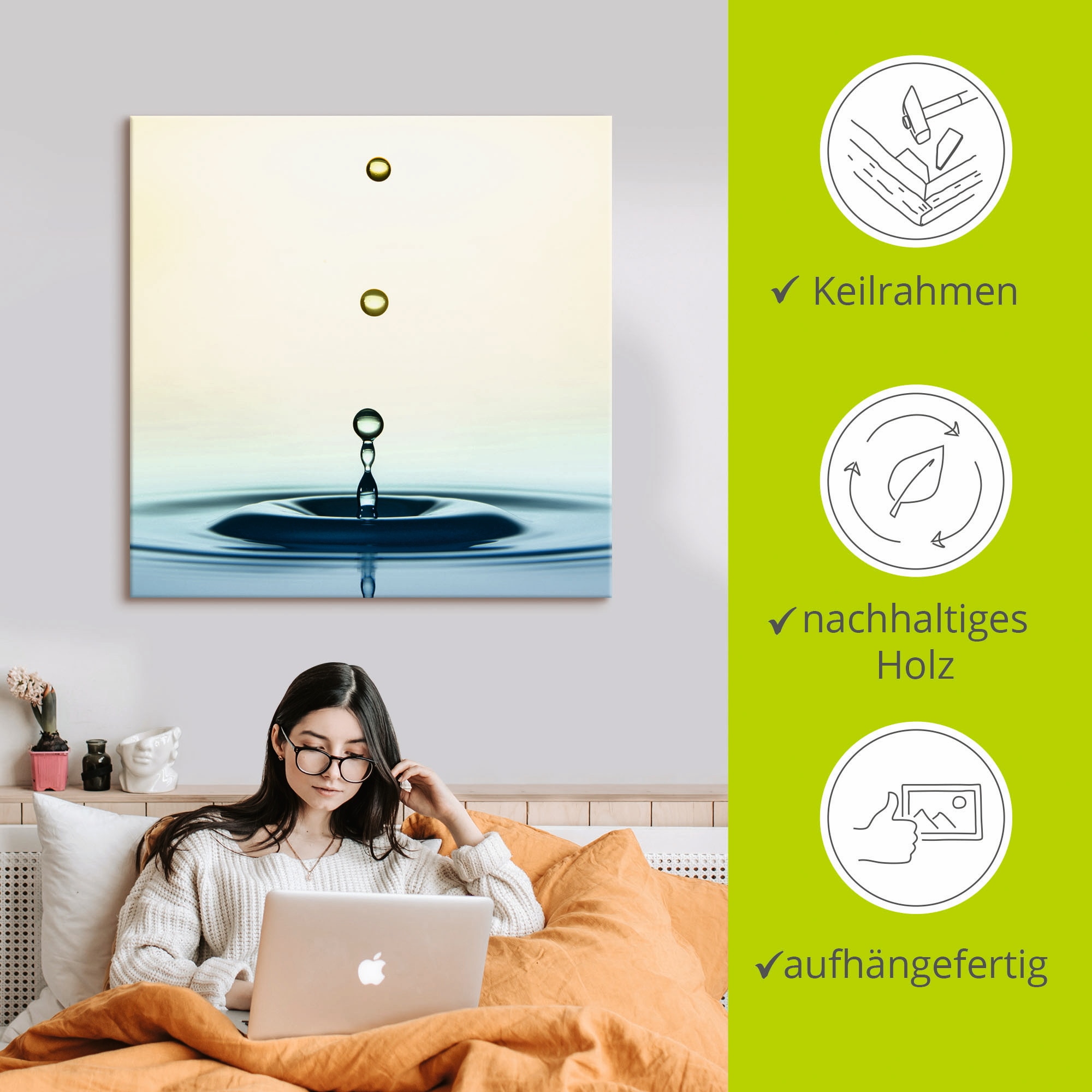 Artland Tableau sur toile »Tropfen« 1 cuis tlg. als Leinwandbild, Wandaufkleber in verschied. Grössen