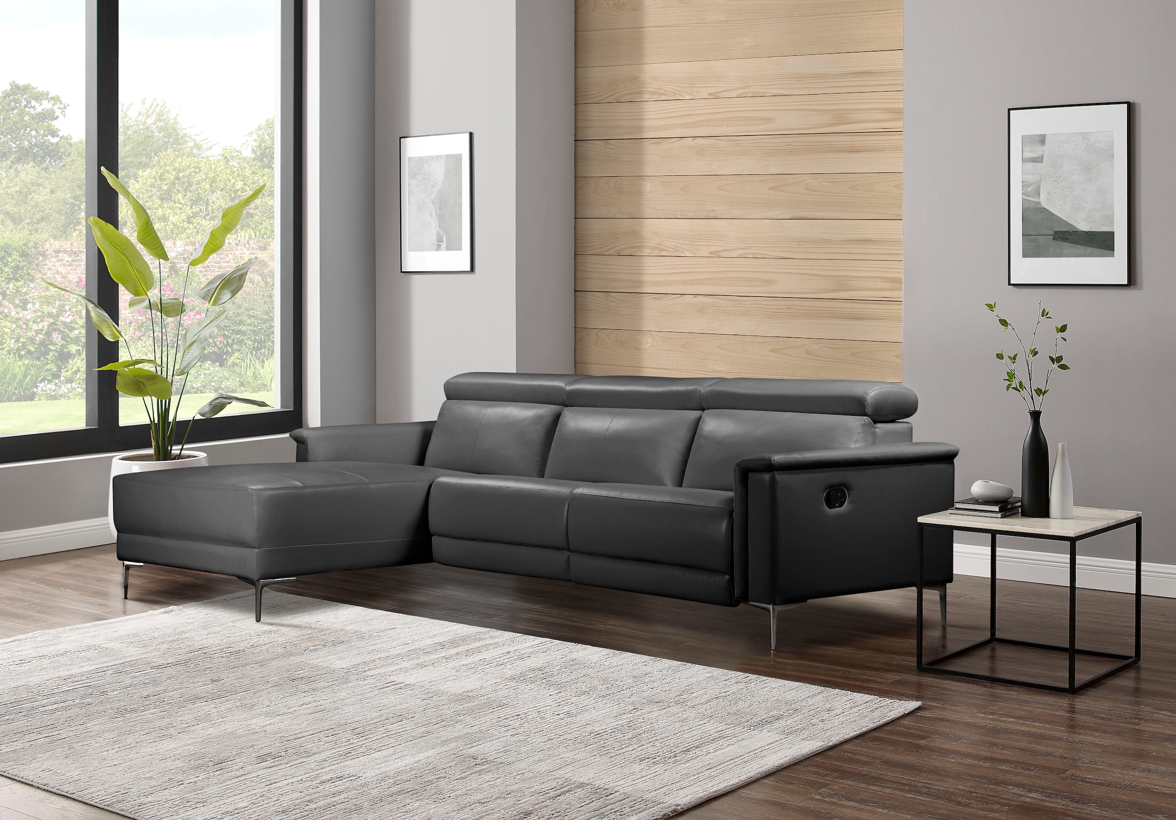 GOODproduct Ecksofa »LUND, Naturleder, L-Form, 261cm, man./elektr. Relaxfunktion (USB-A)« und Kopfteilverstellung