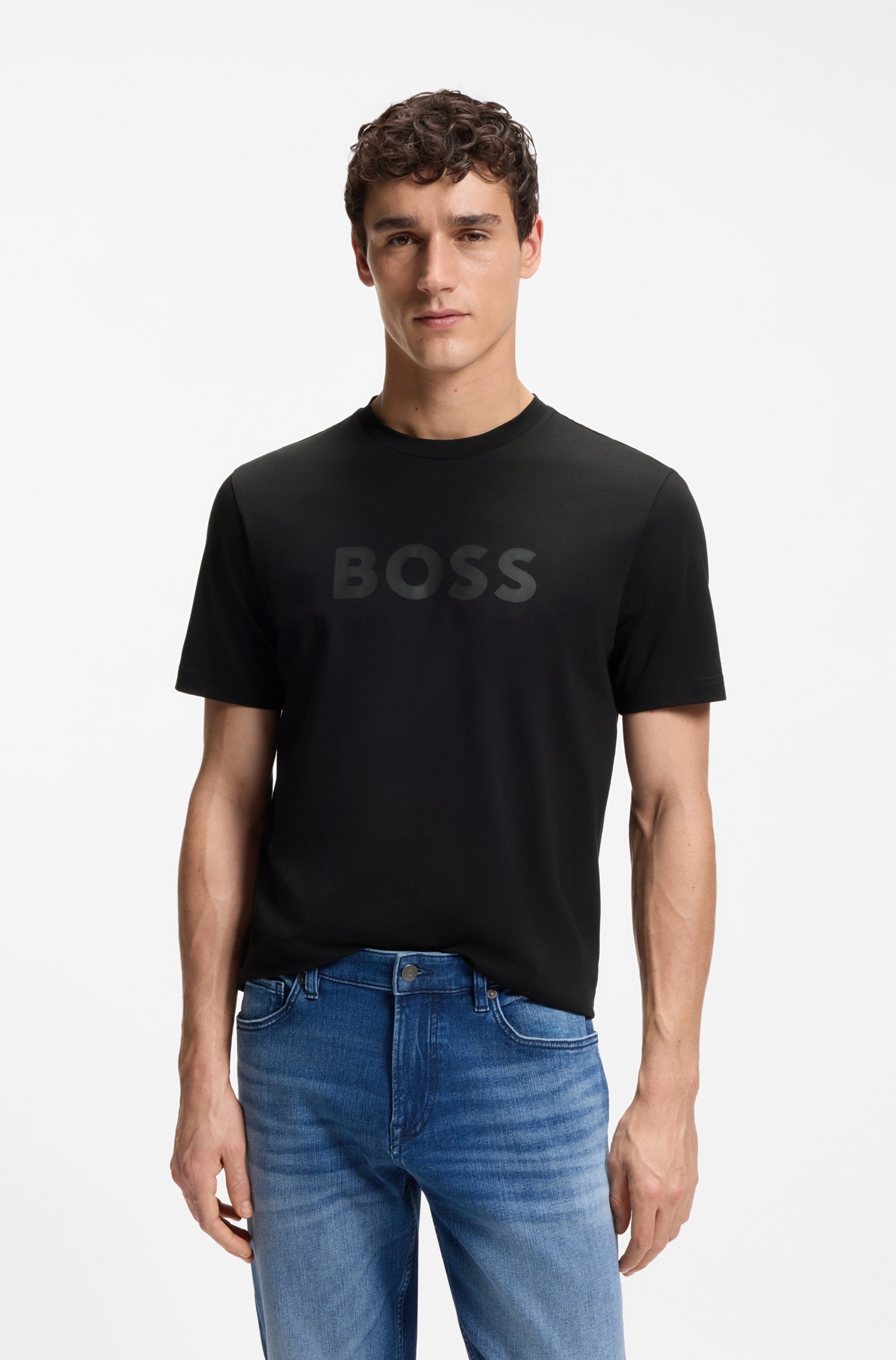 Image of BOSS ORANGE T-Shirt Rundhalsausschnitt, Regular Fit, grosser Logodruck