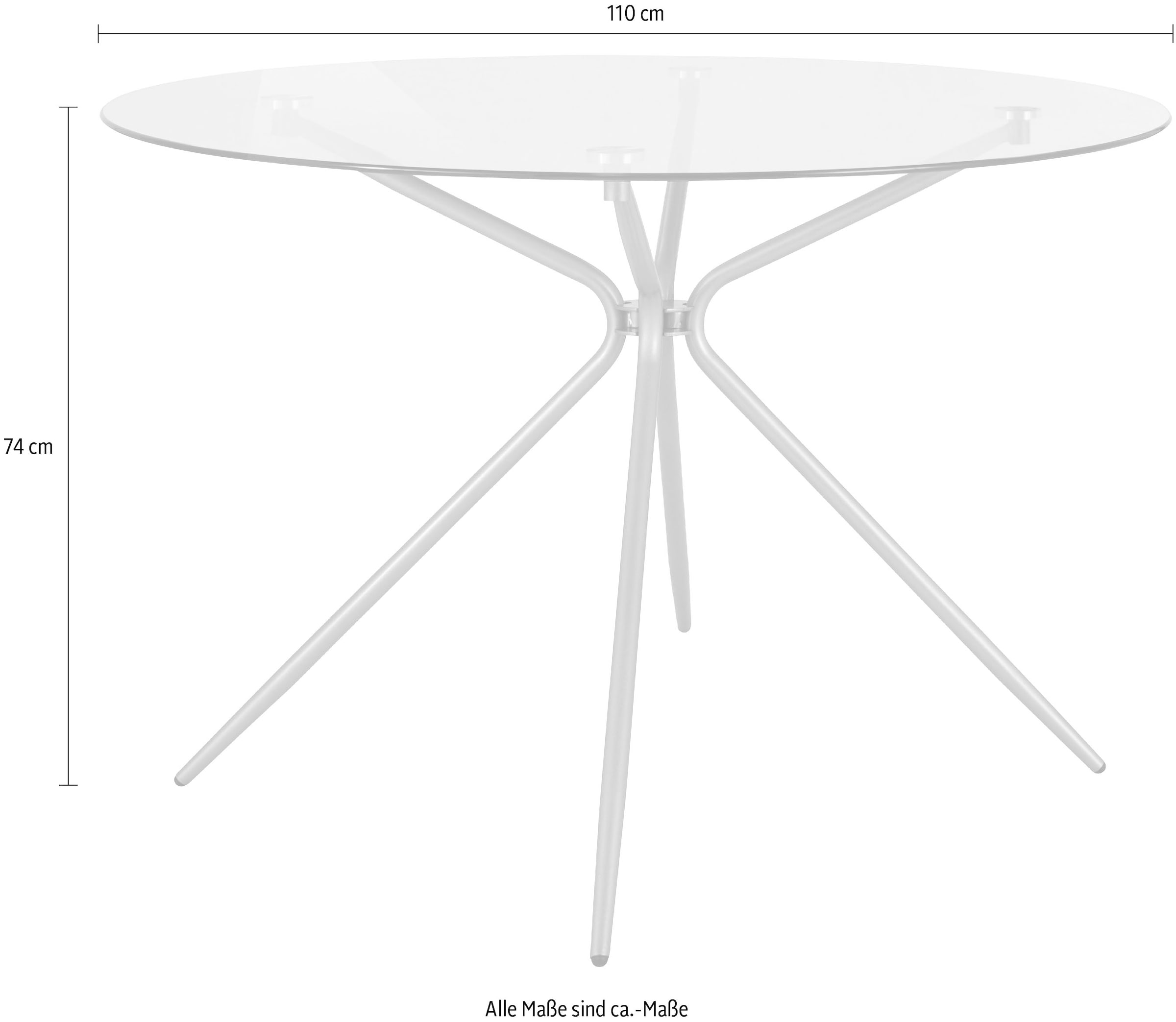 INOSIGN Glastisch »Silvi«, rund, Ø 110 cm, Metallgestell in messingfarben