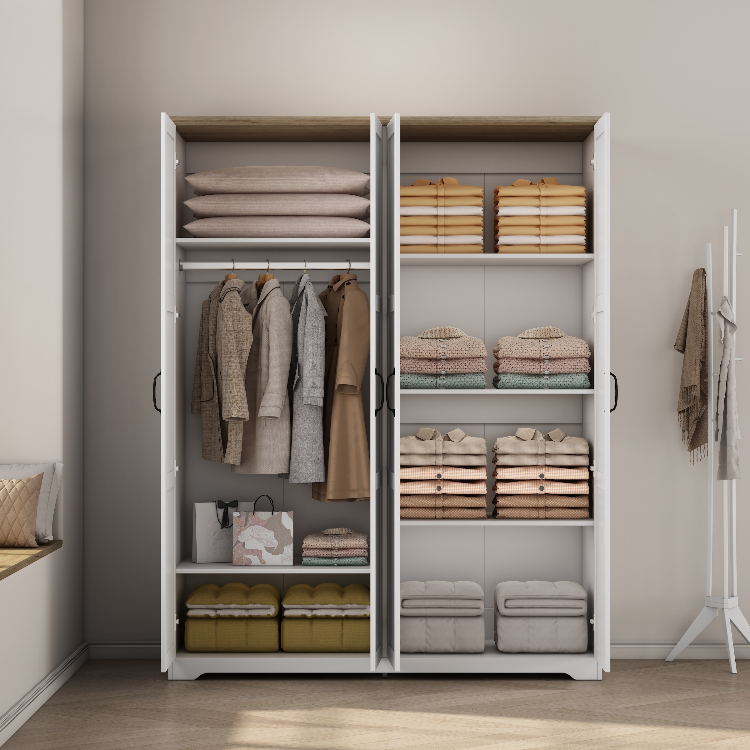 GOODproduct Kleiderschrank »Emmilia Schrank Schlafzimmerschrank im Landhaus Design« Mit vielen Einlegeböden und Softclose Türen,  Landhaus Schrank mit  4 Türen Breite 151,1cm Höhe 2m