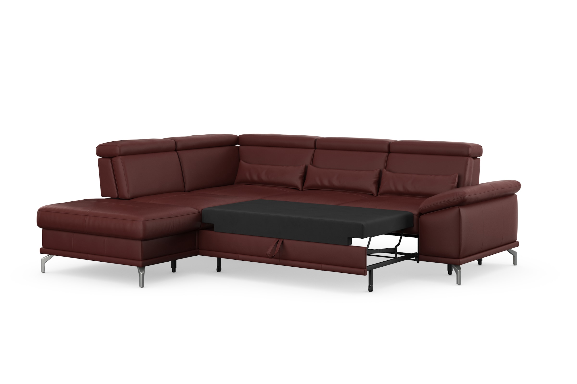 sit&more Ecksofa »Cabrio L-Form, mit Sitztiefenverstellung, Arm- und Kopfteilverstellung«, 3 Nierenkissen, Federkern, optional Bettfunktion und Stauraum