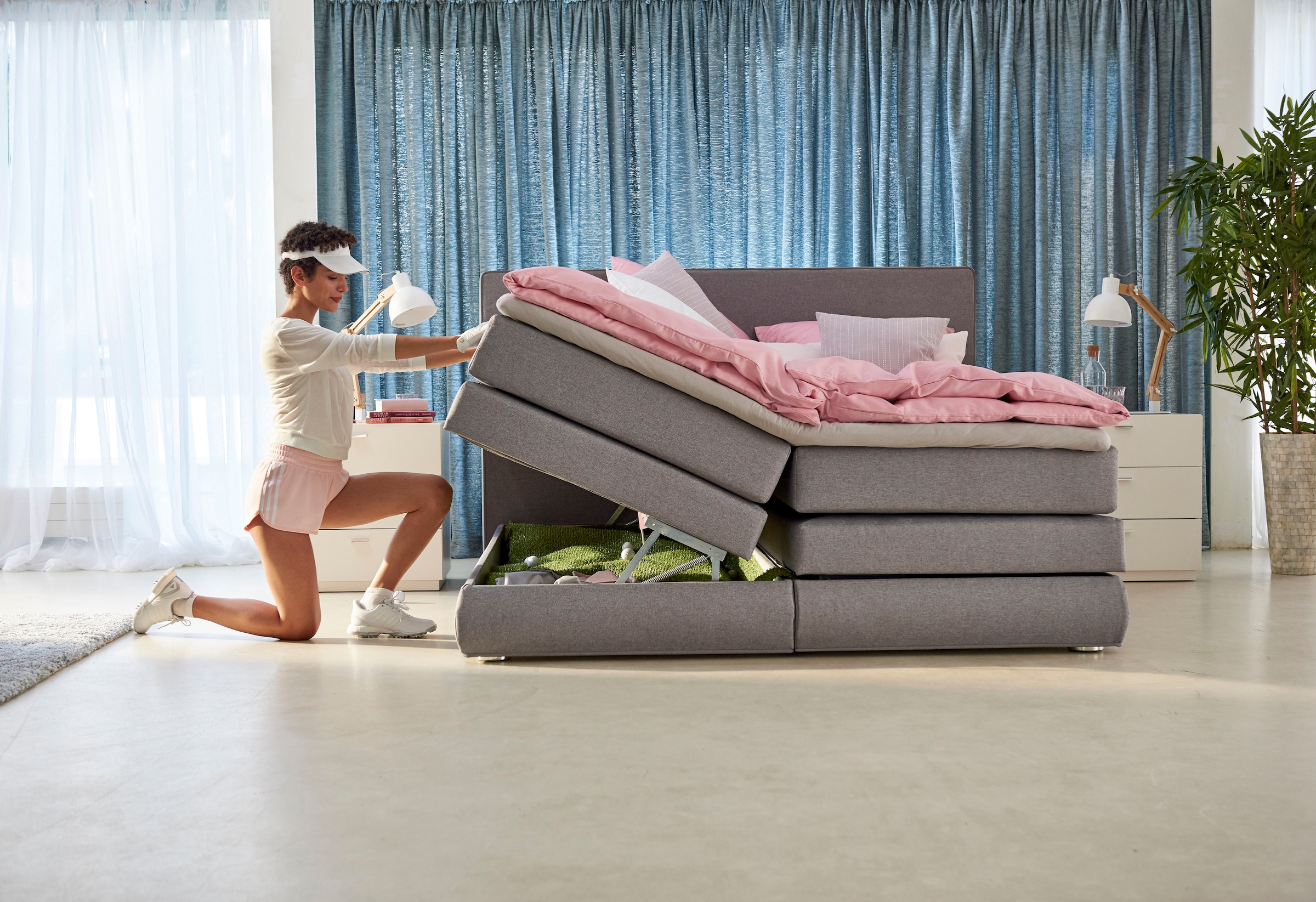 COLLECTION AB Boxspringbett »Ninoni«, inkl. Bettkasten, Topper und wahlweise mit LED-Beleuchtung, Liegefläche 180 x 200 cm