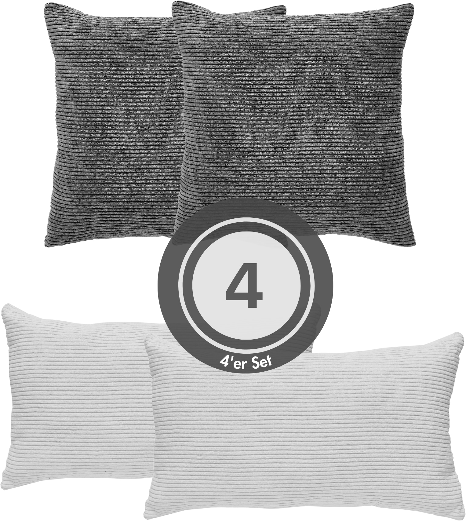 Andiamo Dekokissen »Cord Kissen Emy, 4er Set, Kissenhülle mit Füllung« Sofakissen, eckig, 40x40 & 30x50 cm, auch einzeln erhältlich