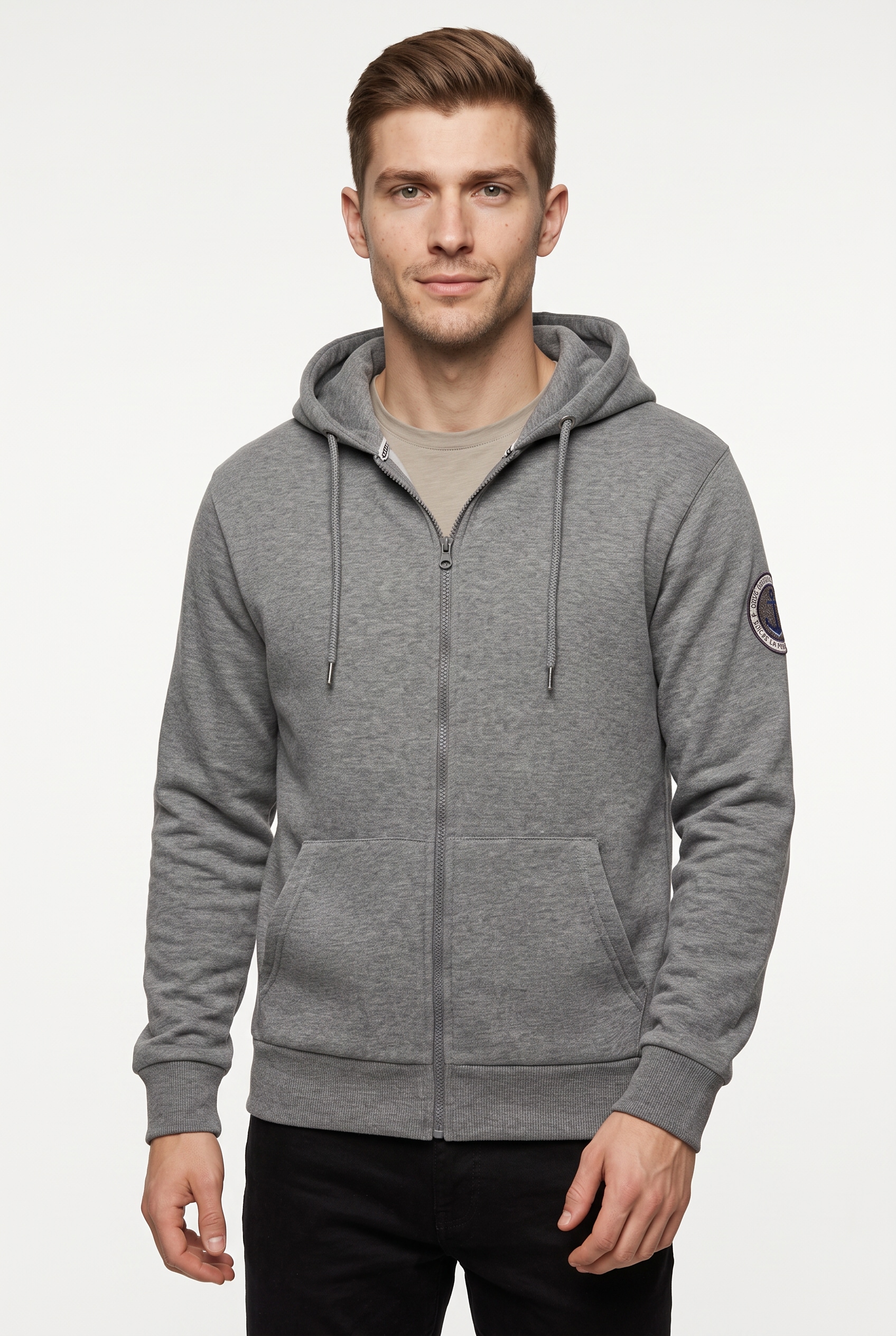 Image of Zwillingsherz Kapuzensweatjacke ""Küste Meer Moin"" Taschen, Kordelzug, Langarm, Reissverschluss, Schriftzüge