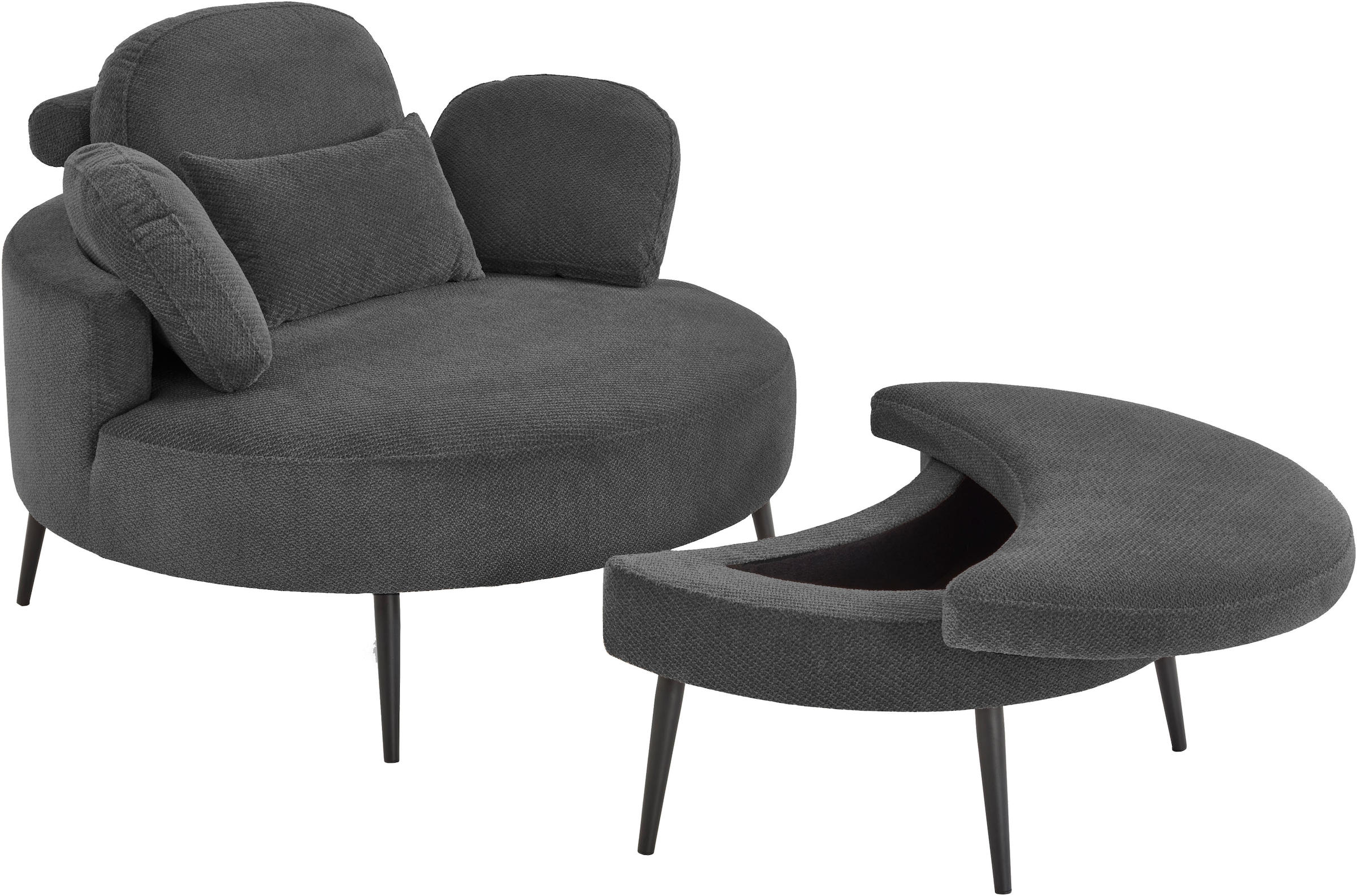 GOODproduct Canapé 2 places »Riko Sessel, B: 110 cm, Sitzhöhe: 44 cm« XXL- Sessel, mit Stauraumhocker, Rückenstütze & 4 Zierkissen