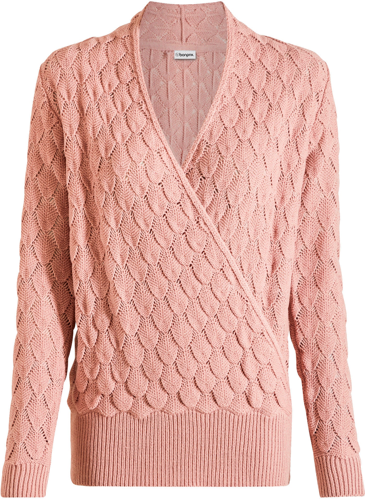 bonprix Strickpullover im tollen Ajour-Strick, Wickeloptik, bequeme Passform