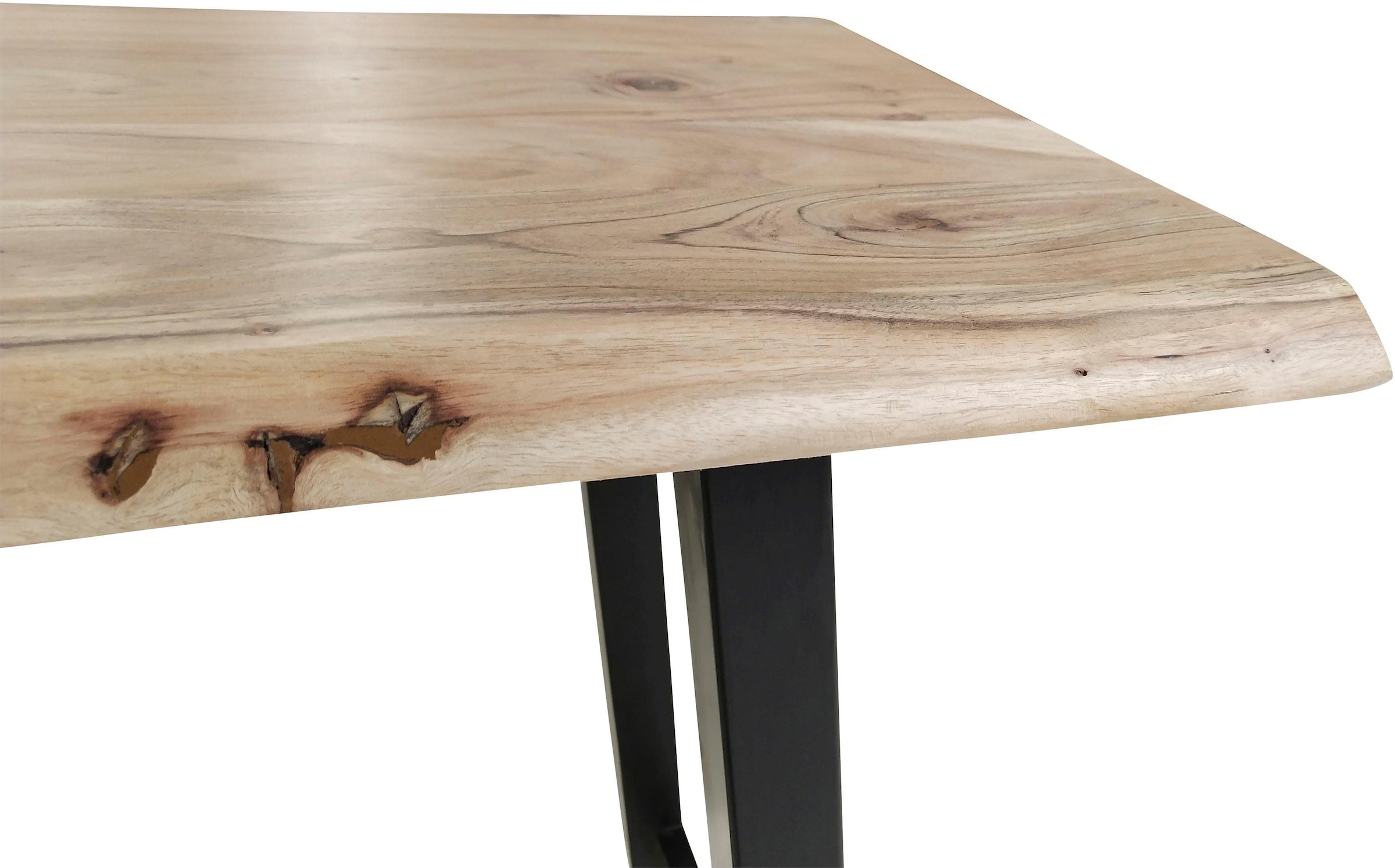 SIT Table de bar »Akazie Baumkante mit Stahlgestell antikschwarz« Bord naturel d'arbre en acacia massif à l'état naturel