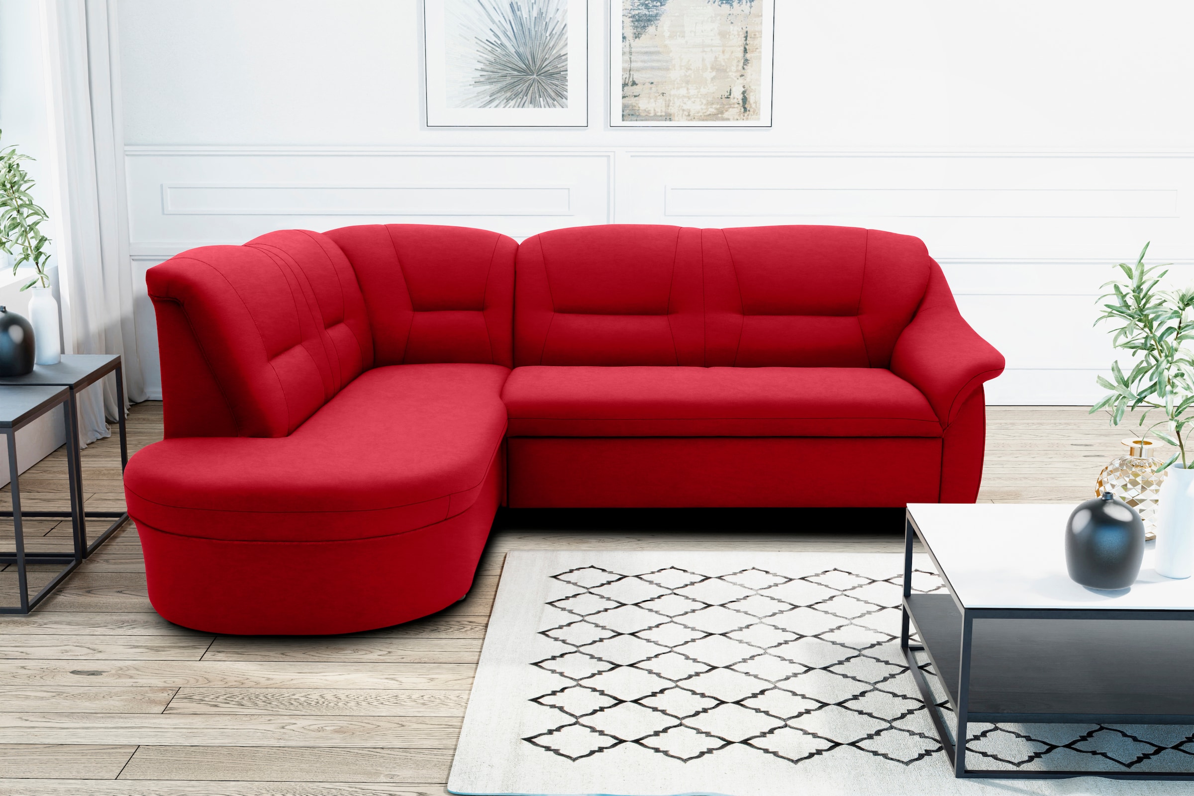 DOMO collection Ecksofa »Faenza für kleine Räume, Stellmasse 232,176cm, komfortabel, L-Form«, mit Ottomane, zeitlos, elegante Armlehnen, wahlweise mit Bettfunktion