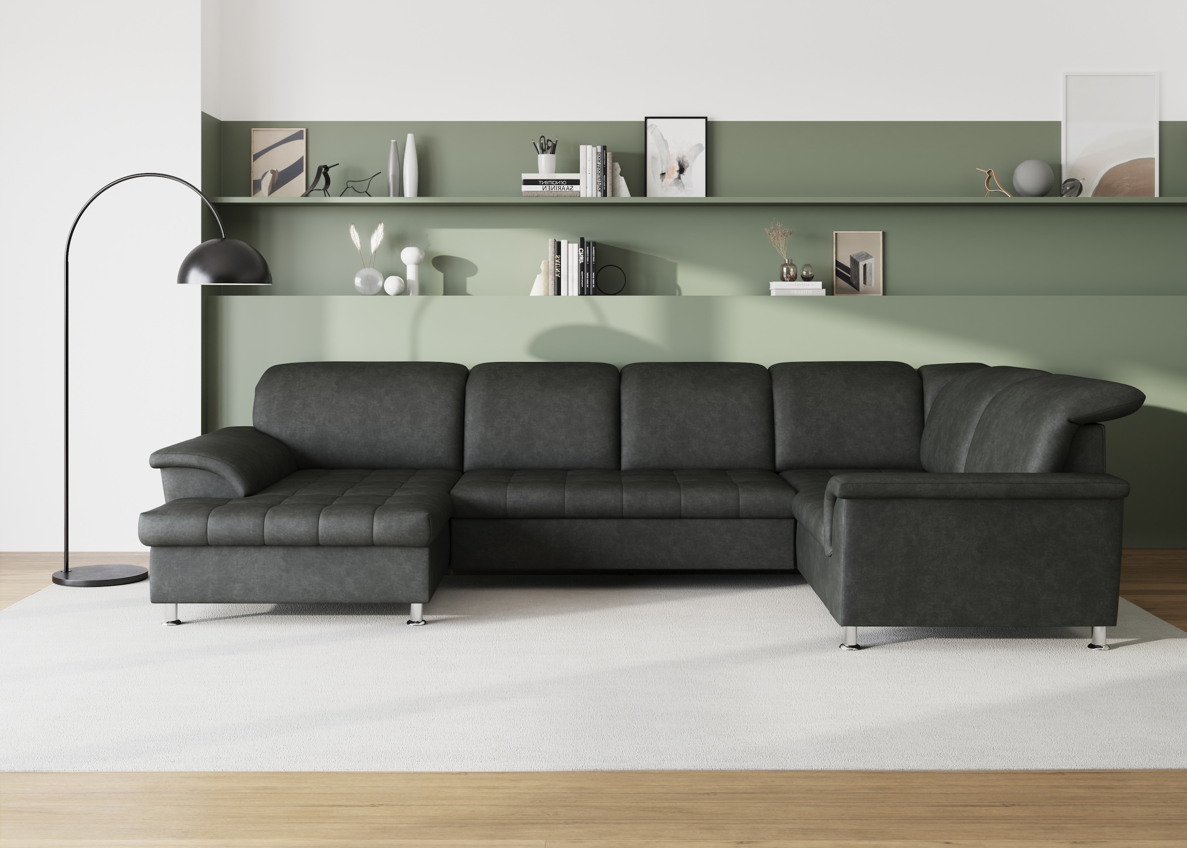Image of DOMO collection Wohnlandschaft "FRANZI 344x206x81 cm, elegant, komfortabel" U-Form, Recamiere links, grau, B/T: 344/206 cm