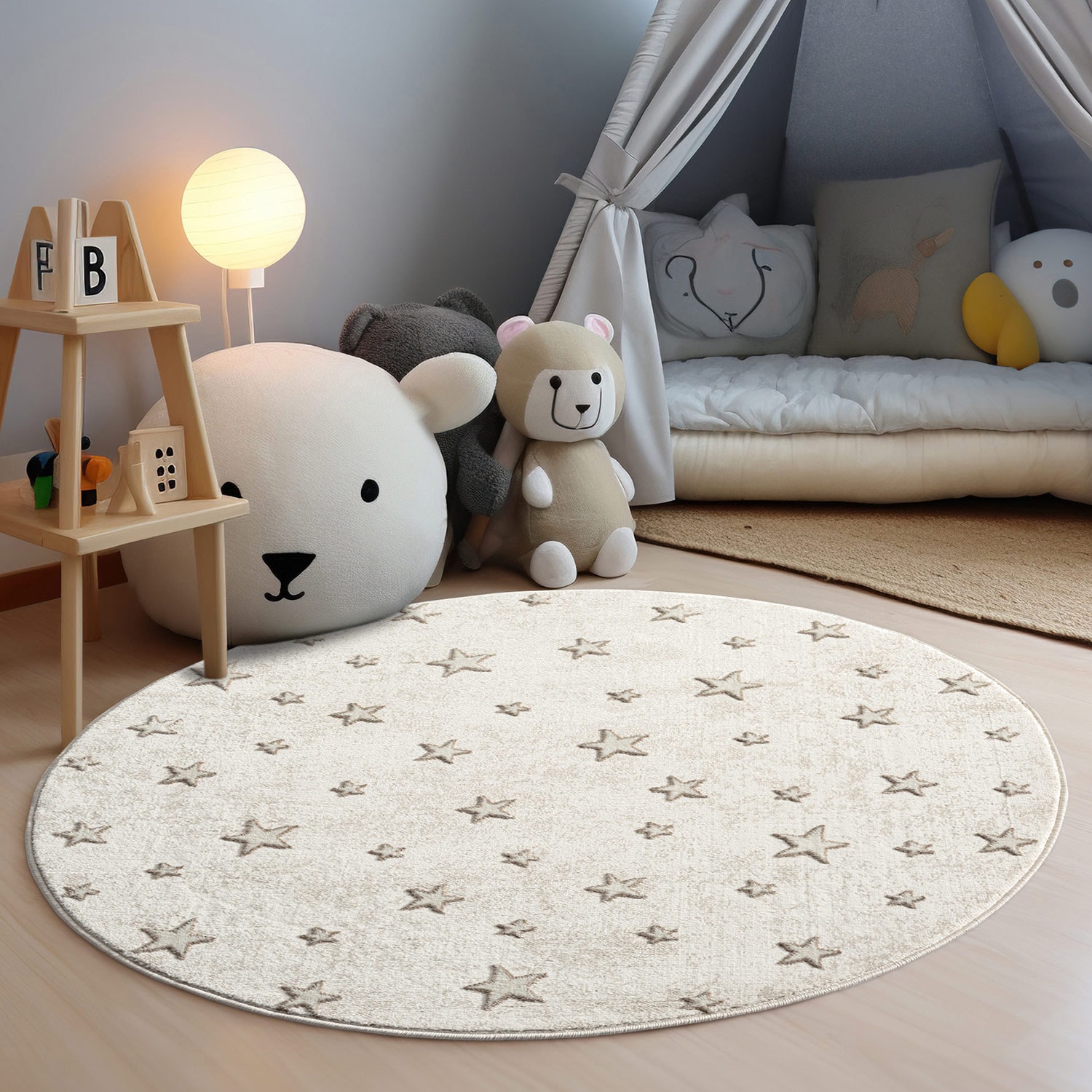 Carpet City Kinderteppich »MARA725«, rund, Kinderzimmer Teppich Sterne Beige Spielzimmer